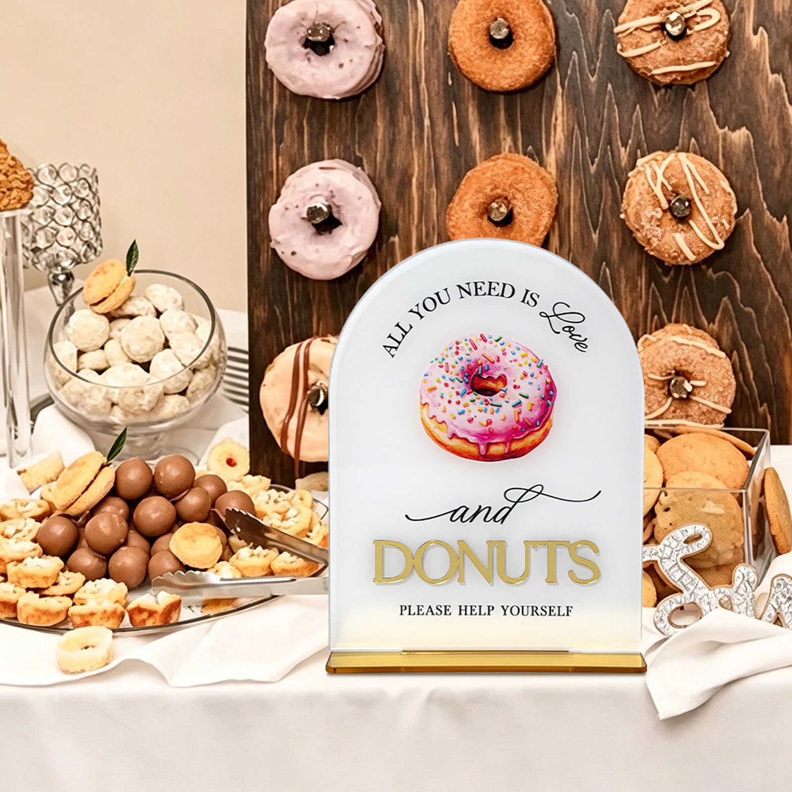 Dessert Table Sign Acrylic Dessert Sign with Golden Base for Sweets Table Decoration Cookie Cupcake Display Cake Direction