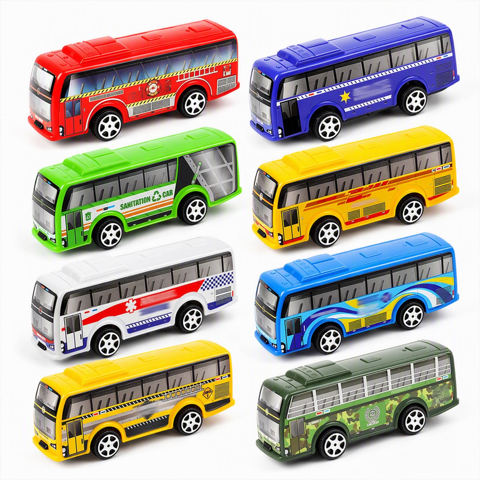 Dfiupdn 8-Piece Toy Bus Set, London Bus Toy, Double Decker Bus Toy