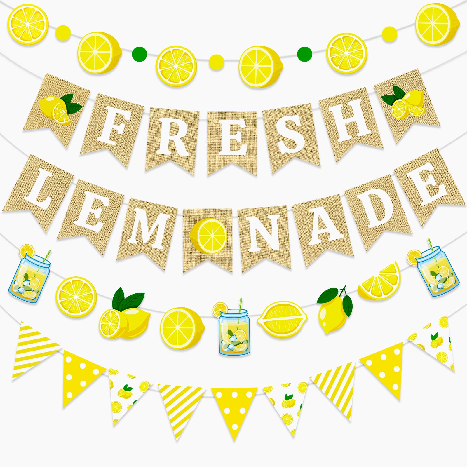 5pcs Lemonade Stand Party Decorations – Lemon Sign Burlap Banner, Citrus Garland Supplies for Yellow Birthday, Bridal Shower, Summer Decor