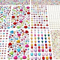 MYDBUYSOME 2774pcs Acrylic Gem Stickers for Crafts - Self-Adhesive Rhinestone Bling Jewels, Hearts, Stars, Flowers - Kids Craft Supplies