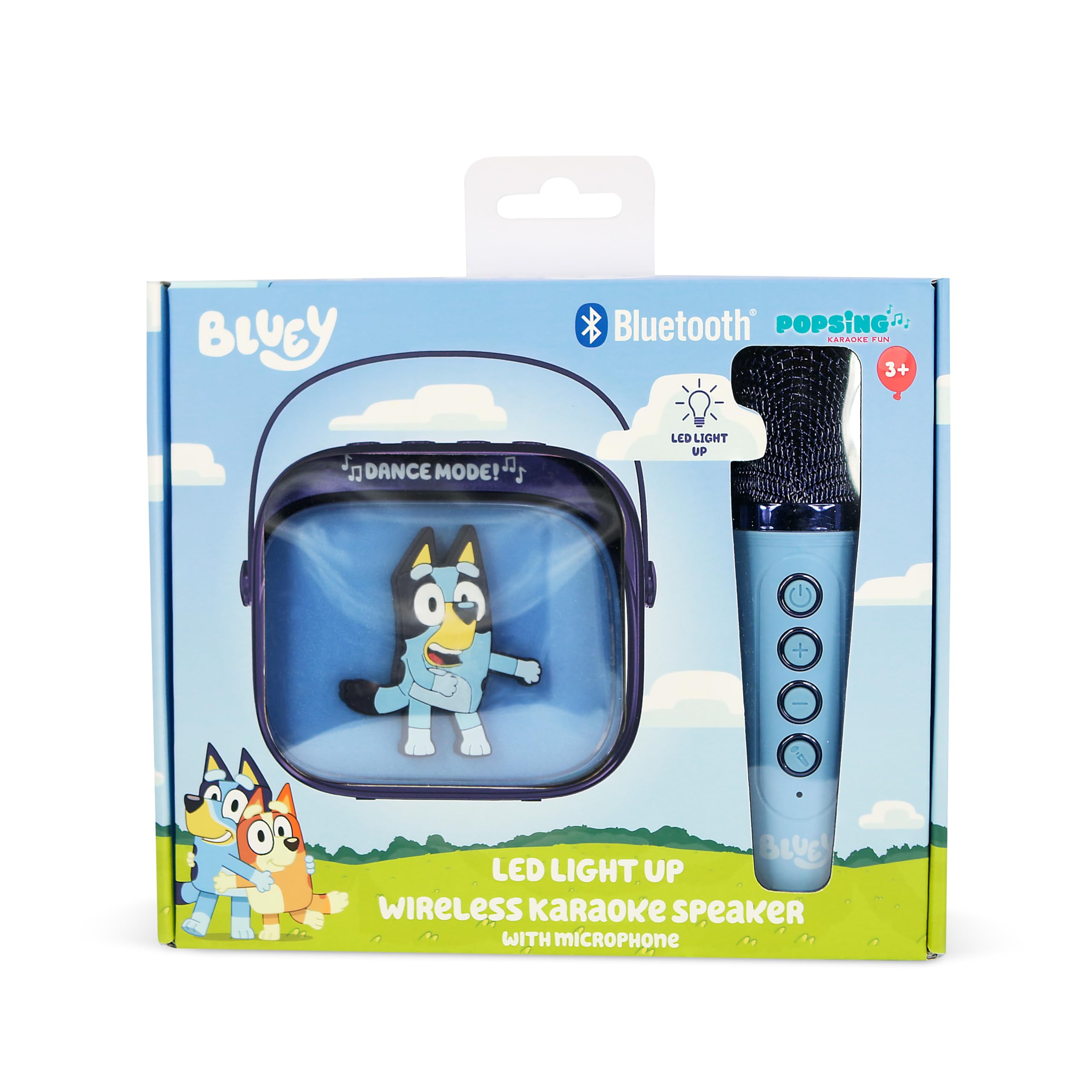 Bluey - Mini altoparlante per karaoke a LED, wireless, con microfono Bluetooth, colore blu, luci che cambiano colore