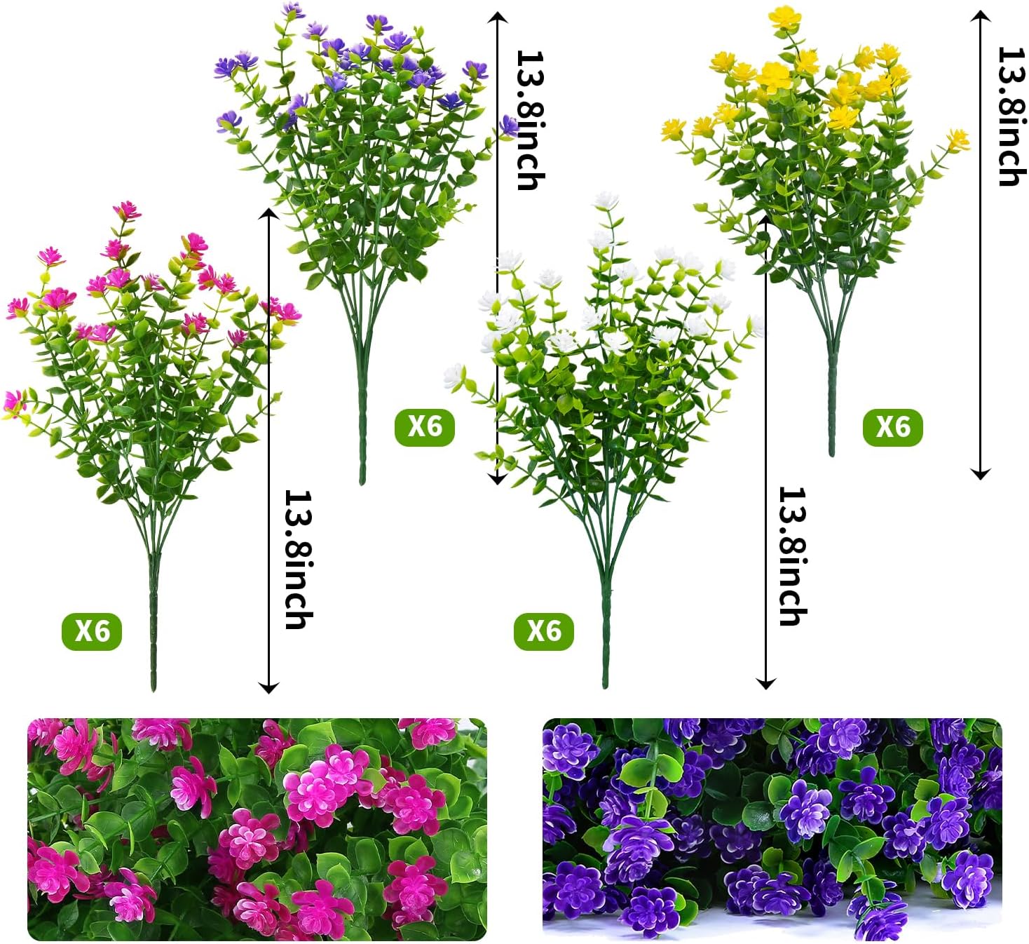 24 Bundles Artificial Flowers Lifelike No Fade UV Resistant Fake Plastic Flowers Faux Plants for Hanging Planters Outside Porch Window Box Wedding Home Décor - Indoor/Outdoor Use