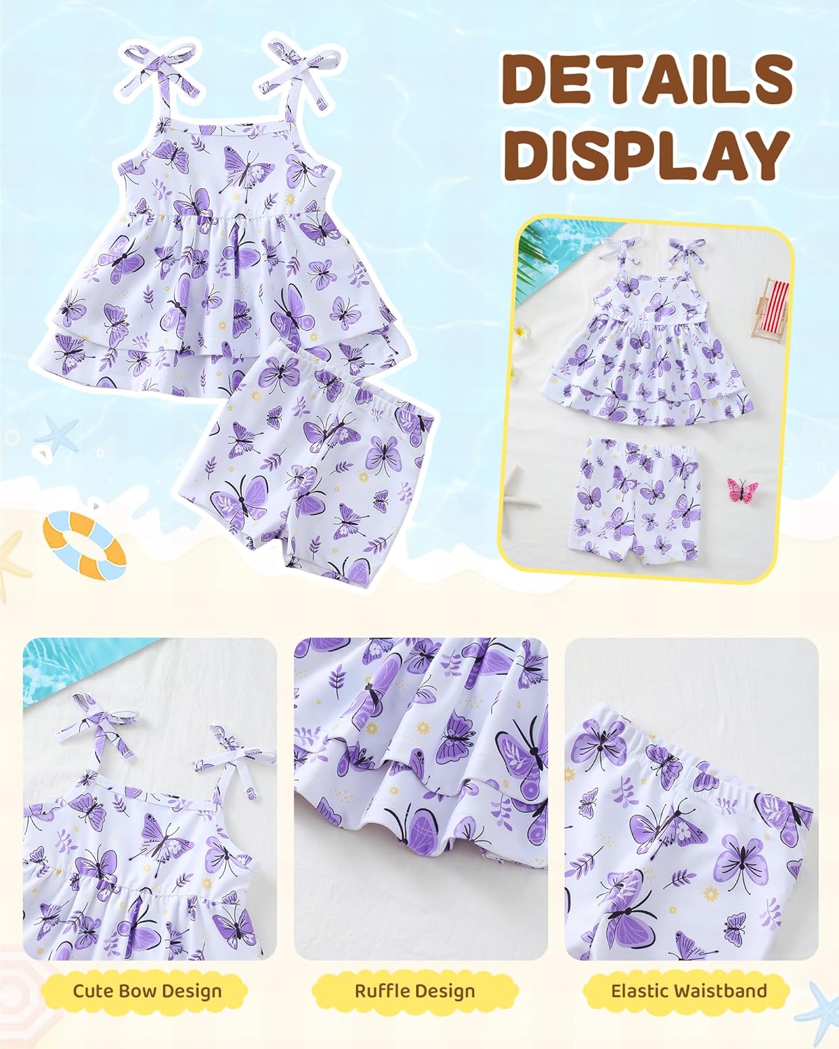 Kucnuzki Baby Girl Two Piece Swimsuit Toddler Bathing Suit Summer Beach Ruffle Tankini Bikini Set Swimwear for Kids - Image 4