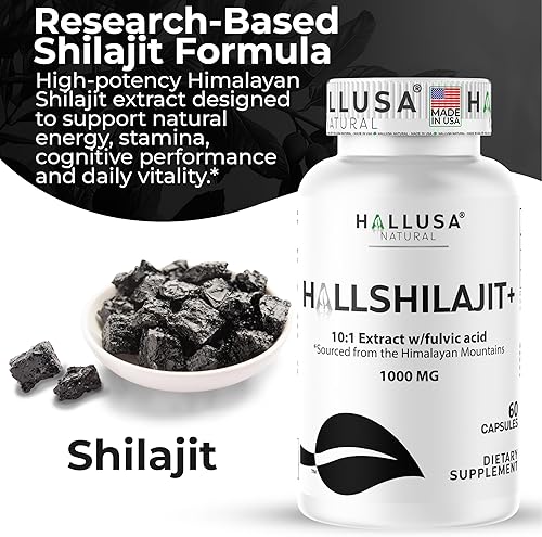 Miniatura 4 de Hallusa HallShilajit - Shilajit del Himalaya 1000 mg, Shilajit para hombres y mujeres, extracto de ácido fúlvico, apoyo energético, 60 cápsulas
