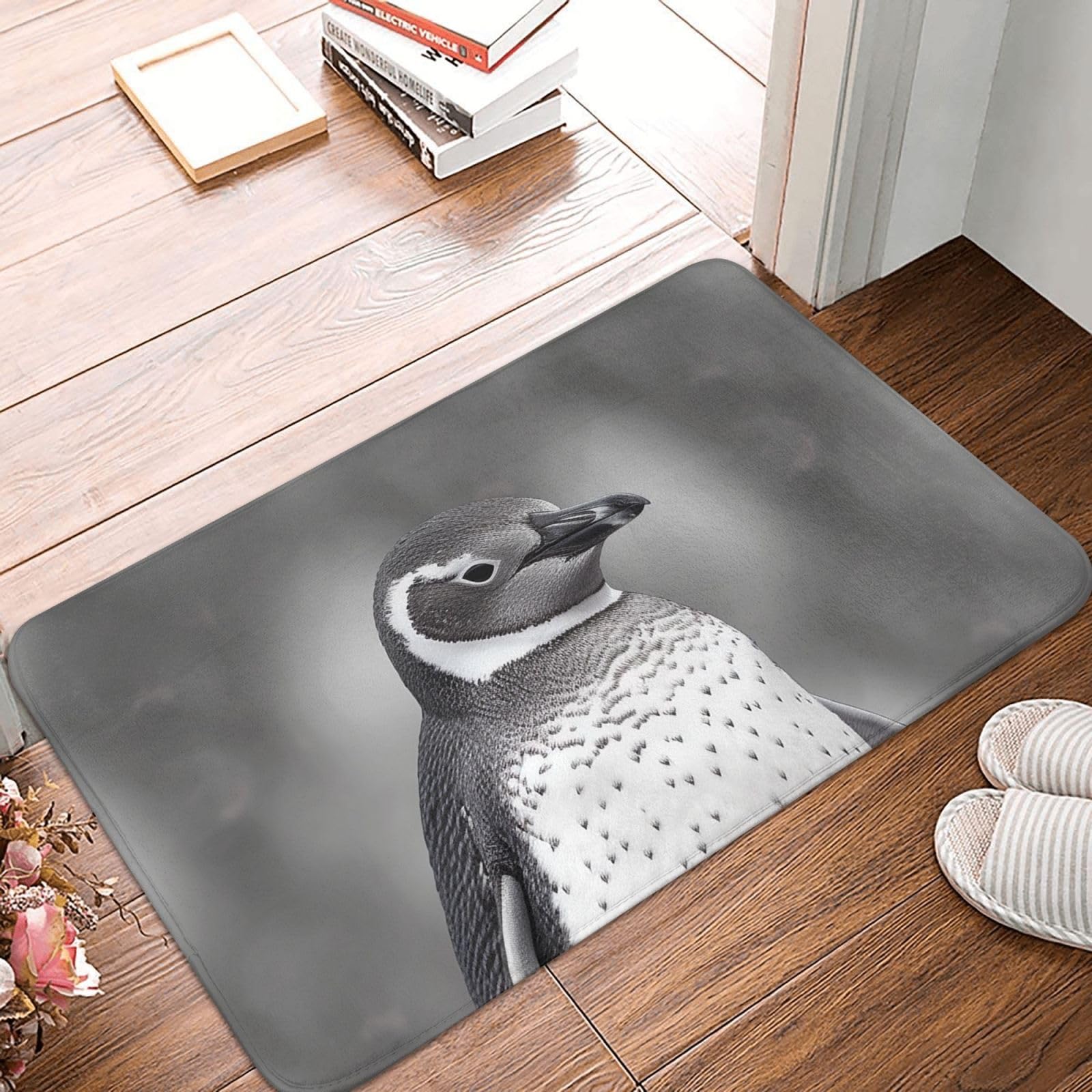 Grey Penguin Printed Doormat Non-Slip Welcome Mats Floor Mats Outdoor Entryway Door Mat Rug for Indoor Outdoor Entrances 24x16 in