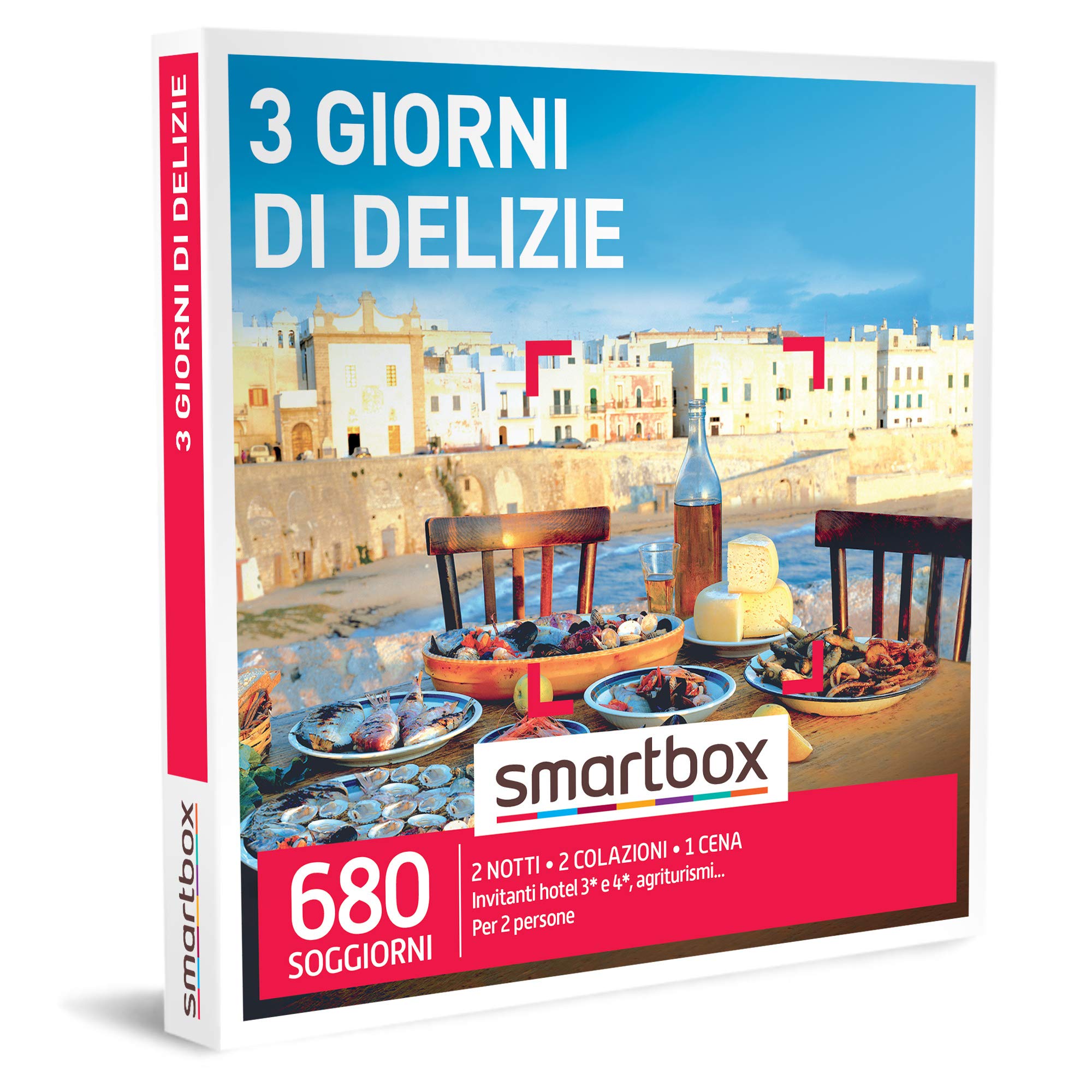 Smartbox - 3 Giorni di Delizie - Cofanetto Regalo Coppia, 2 Notti con Colazione e 1 Cena per 2 Persone, Idee Regalo Originale
