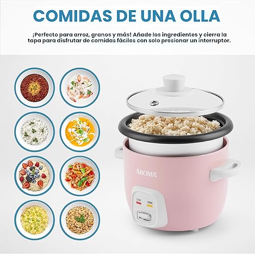 Miniatura 3 de Aroma Housewares 4 tazas cocidas  1 cuarto de galón olla de arroz y granos ARC-302NGP rosa