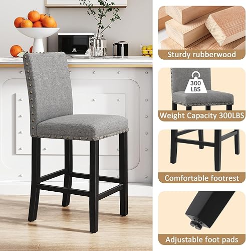 Miniatura 3 de DAGONHIL 24 inch Bar Stools Set of 4, Counter Height Bar Stools with Backs, Nail Head Barstools with Wood Legs, Upholstered Kitchen Island Chairs,