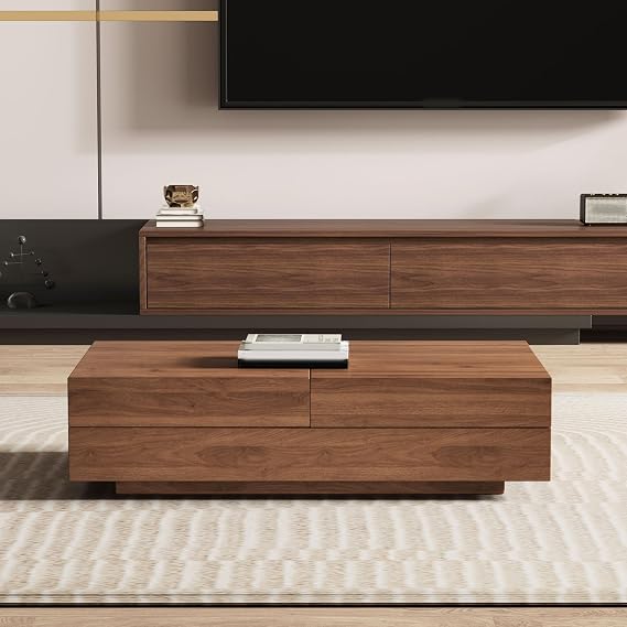 120-208 cm Expandable Coffee Table with Walnut Finish with Storage