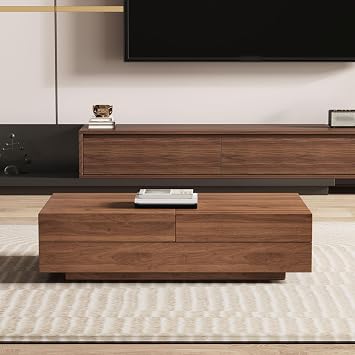 120-208 cm Expandable Coffee Table with Walnut Finish with Storage