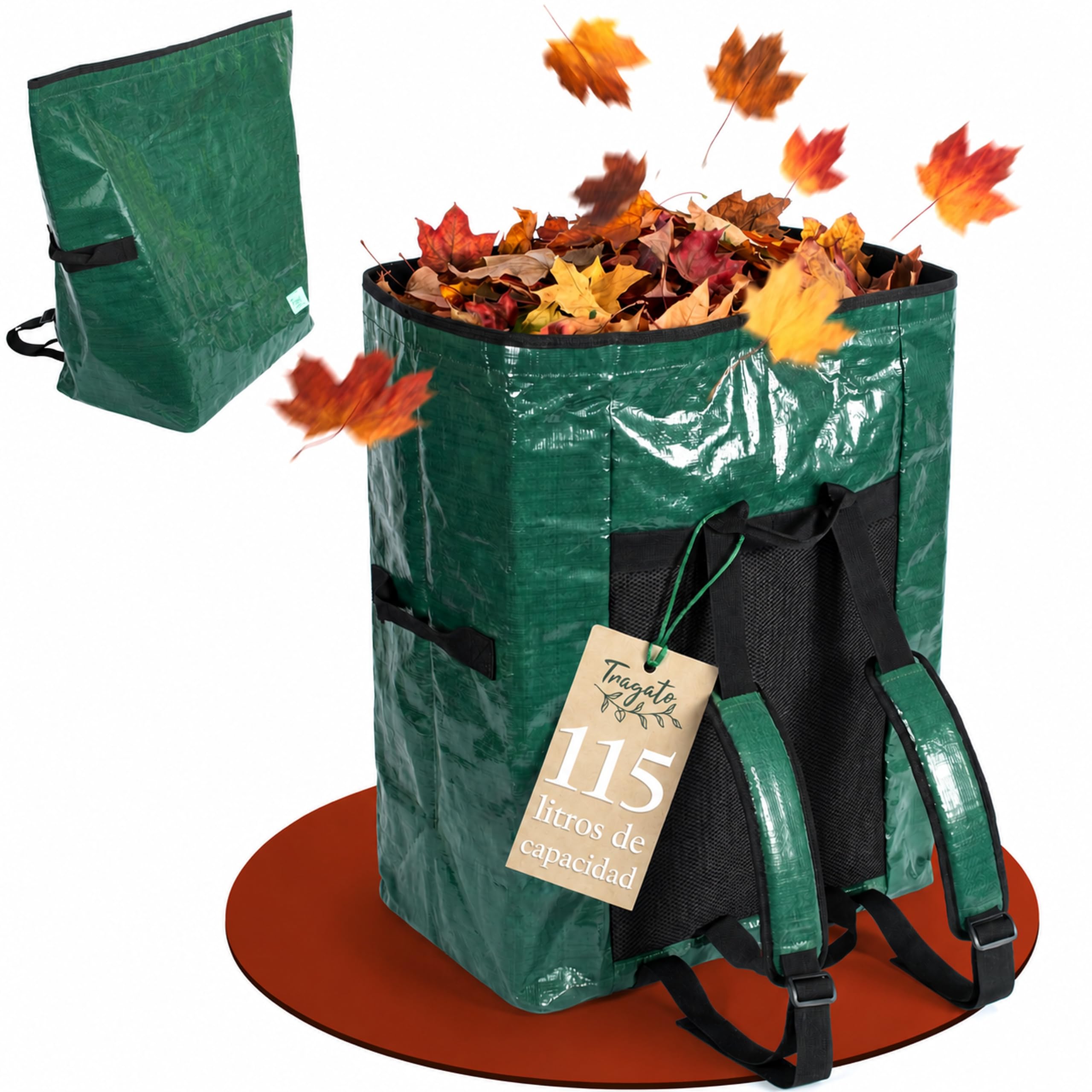 Bolsa de Basura de Jardín 115 L – Manos Libres, Autoportante | Manos libres con sistema de mochila acolchado | 115 L | autoportante y reutilizable | tejido PP de doble capa, resistente