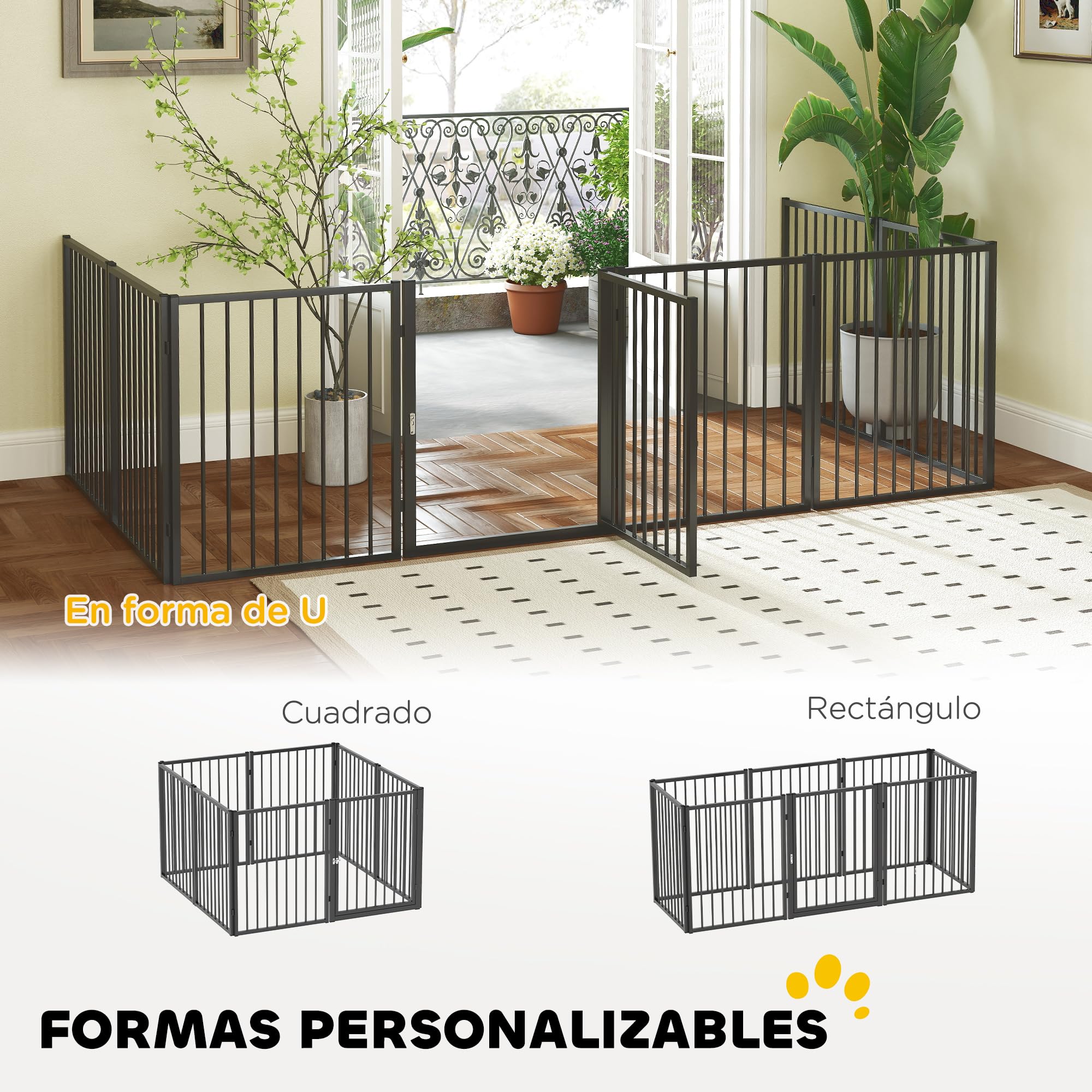 PawHut Parque para Perros de 8 Paneles Vallas para Perros Plegables de Acero 76 cm para Pequeños y Medianos para Interior Exterior Jardín Negro