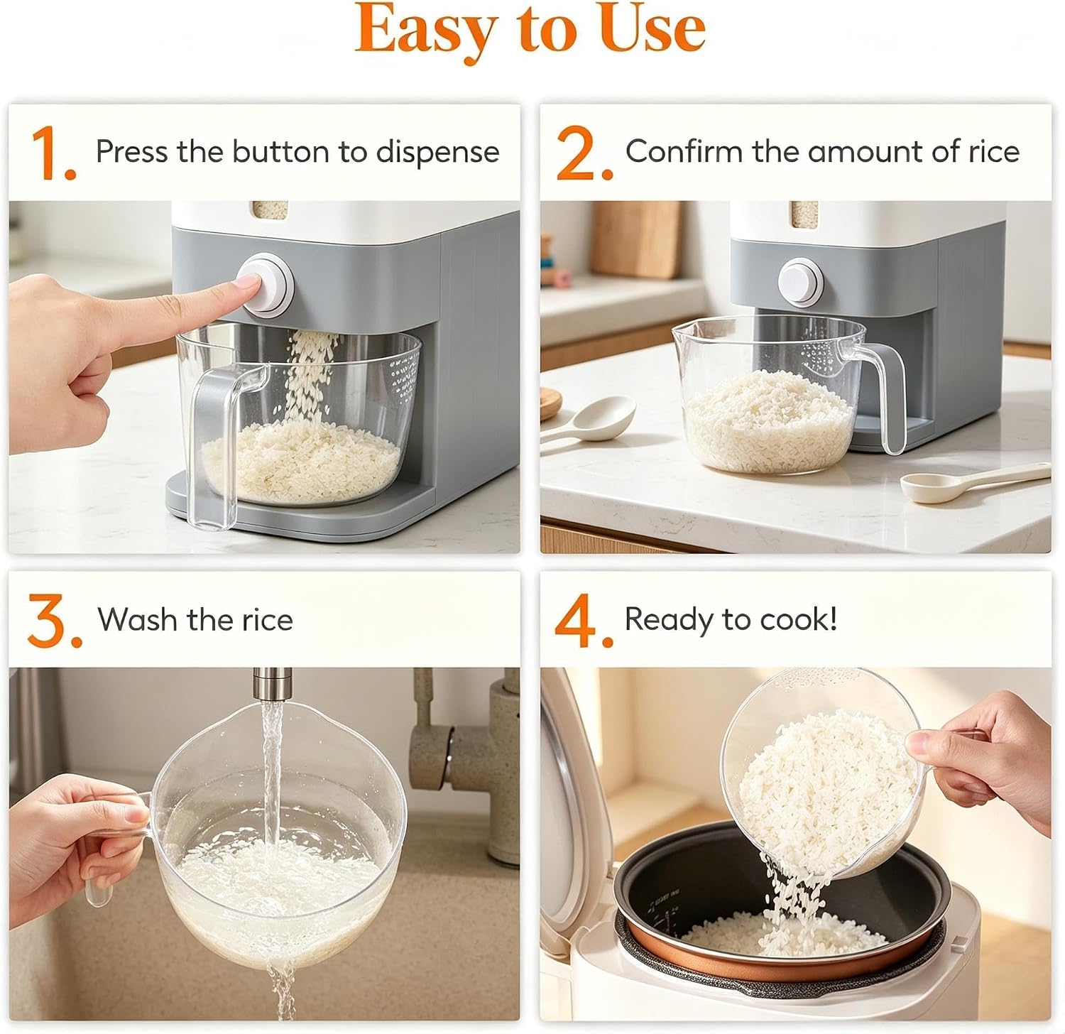 HEITIGN Rice Dispenser 26 Lbs, Airtight Storage with Measuring Cup