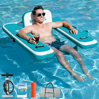 Inflatable Pool Lounger Float, Tanning Pool Chair Float for Adults, 53" L*43" W/ 47" L×39" W Floating Dock for Outdoor Lake, River and Beach with Storage Bag