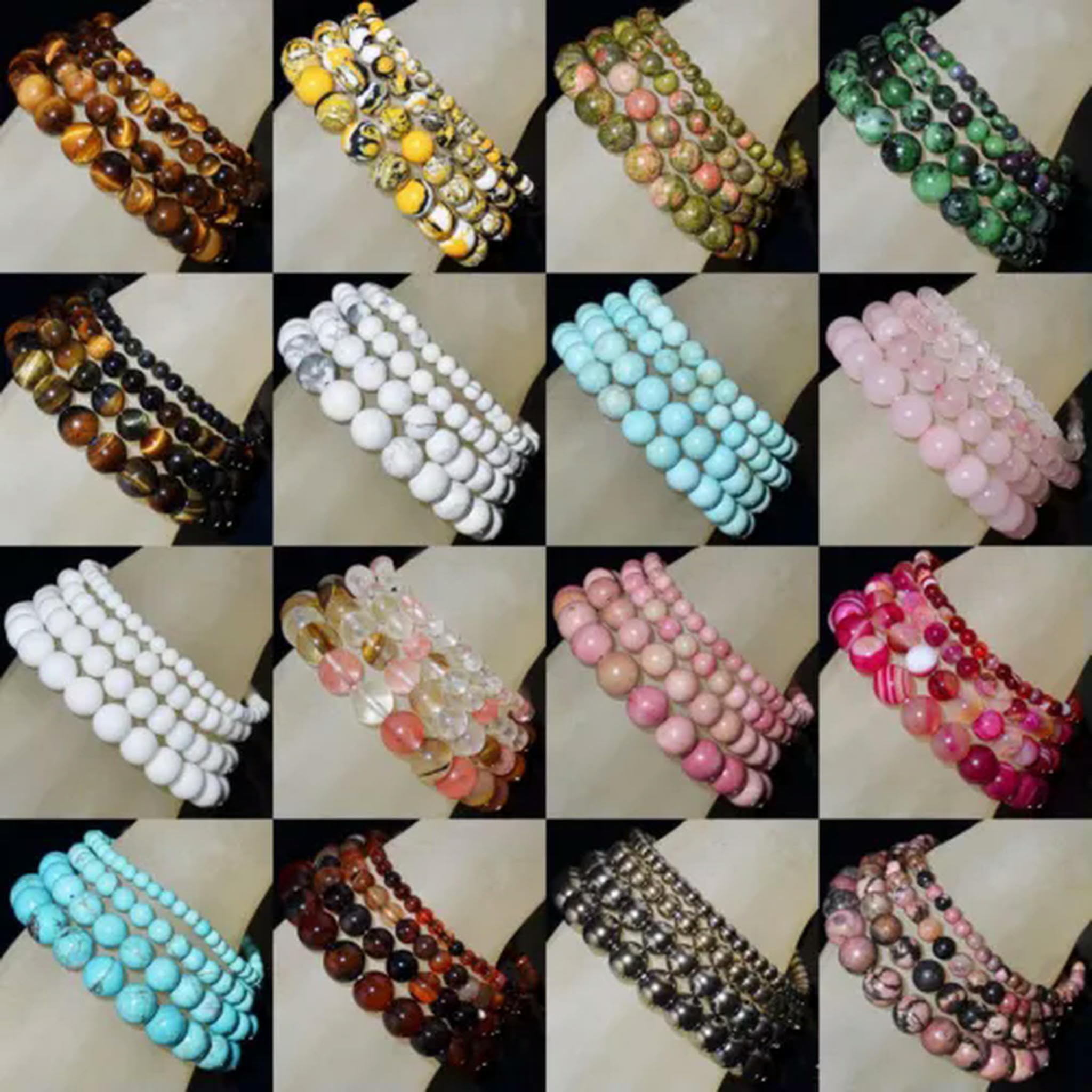 Pulsera elástica de Cuentas Redondas de Piedras Preciosas Naturales, Hecha a Mano, de 4 mm, 6 mm, 8 mm y 10 mm (7,5" - 10 mm - 31 larvikita labradorita)