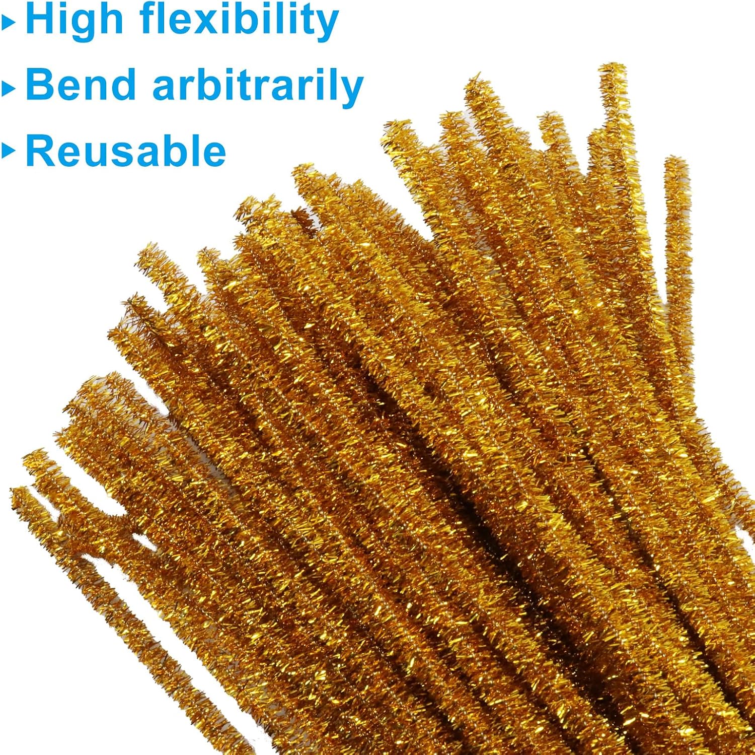 100 Pcs Pipe Cleaners Chenille Stems, 11.8 inch Gold Glitter