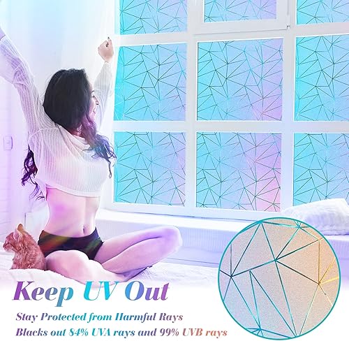 Miniatura 3 de Coavas Película de privacidad para ventana de arco iris calcomanías decorativas holográficas para ventana de vidrio esmerilado para baño, prisma de