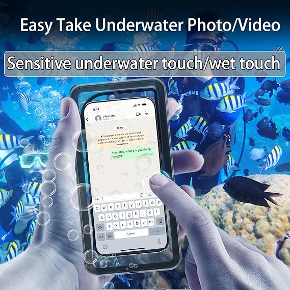 Waterproof Phone Pouch with Underwater Touch Screen Function IPX8+IP68 Seal Self-Check Waterproof Phone Case with Lanyard for iPhone,Samsung,All Cell Phone-Black