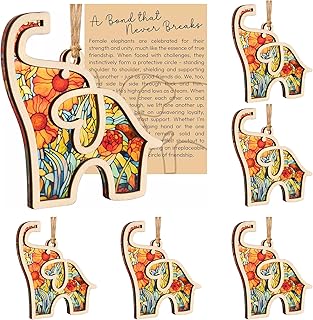 6 PCS Friendship Elephant Ornament Set,Wooden Elephant Christmas Ornamen...
