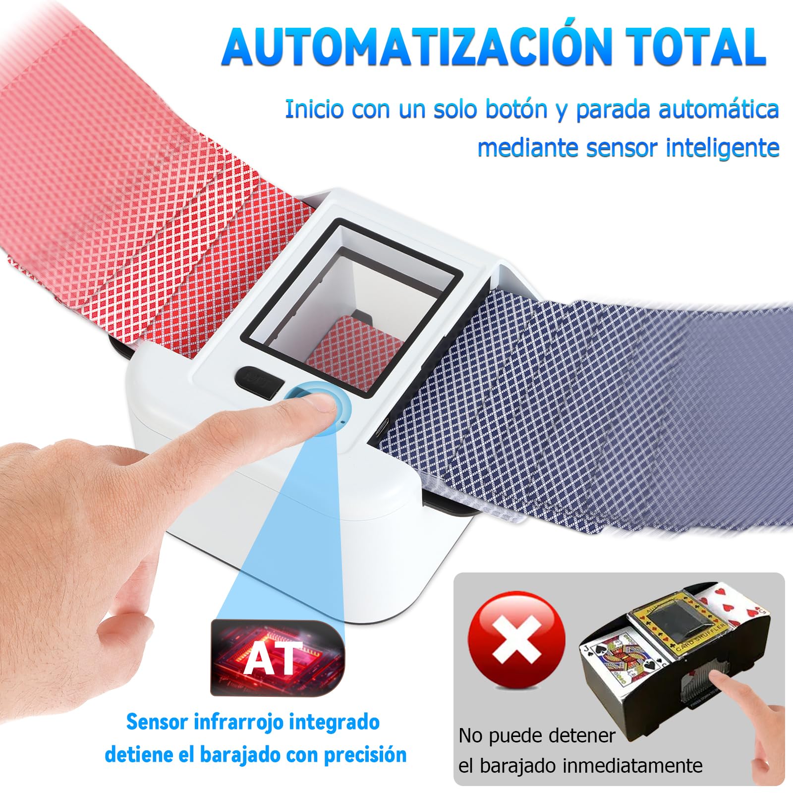 Mezclador automático de cartas eléctrico, 2000 mAh, mezcladora de cartas para UNO, juego de cartas de póquer, Skip BO, Phase10 para celebraciones familiares y viajes (blanco-1)