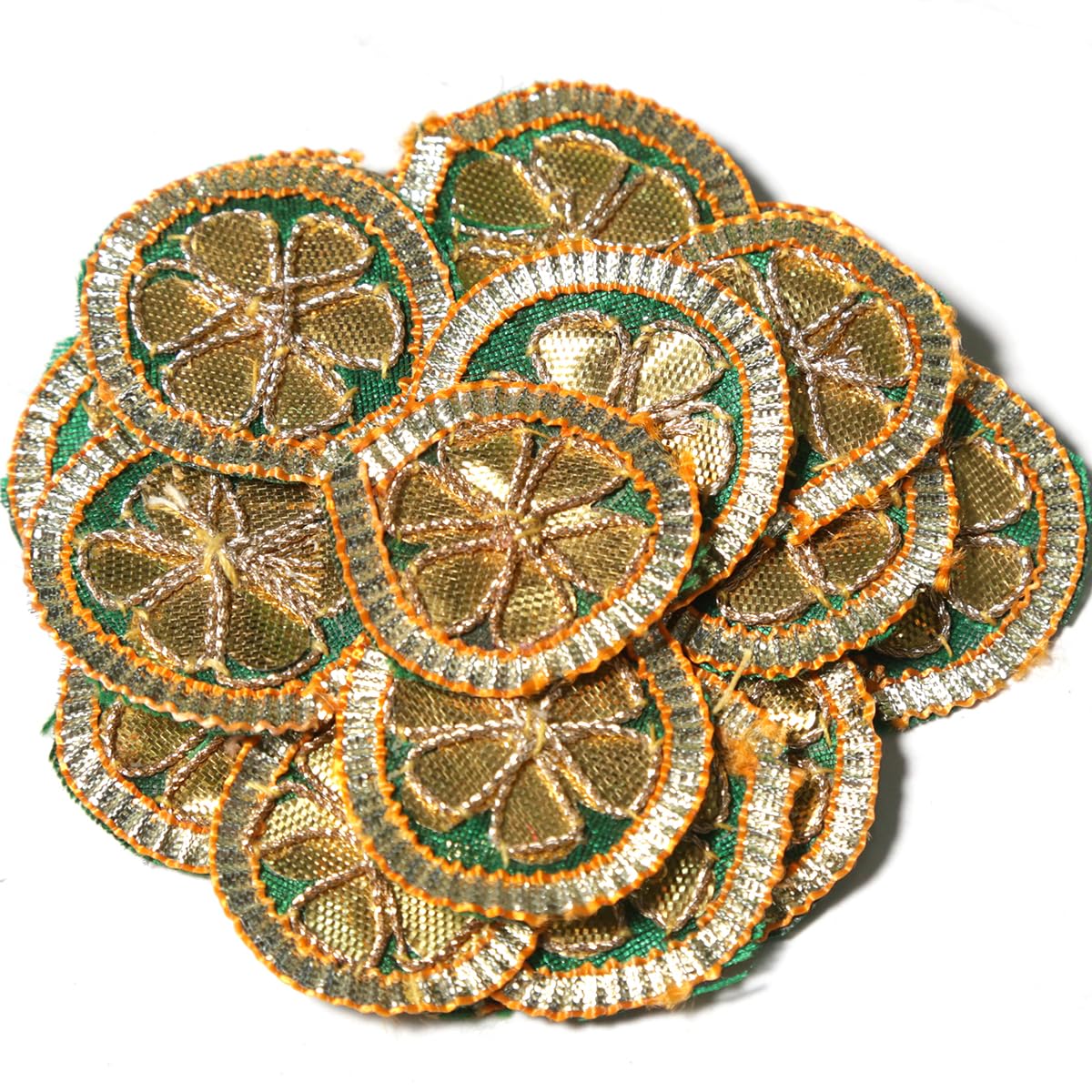 Sponsored Ad - Gota Patti Flowers Embroidery Patches for Clothes, Applique Patches for Embroidery Work, Gota for Decoration, Crafts & for Dress Designing (20 Pieces, Gold & Green, 3.2 CM)