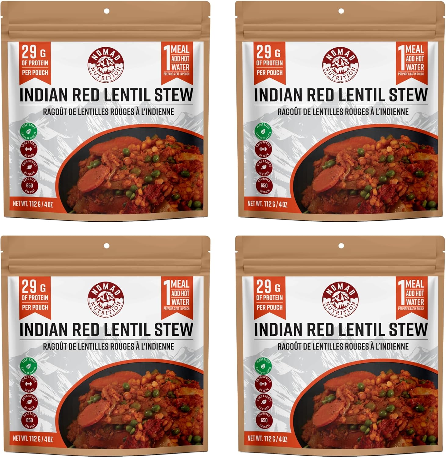 Nomad Nutrition – Indian Red Lentil Stew | High Energy, All Natural Ingredients | Plant-Based & Non-GMO| Just Add Boiling Hot Water | 112g / 4oz (Pack of 1)