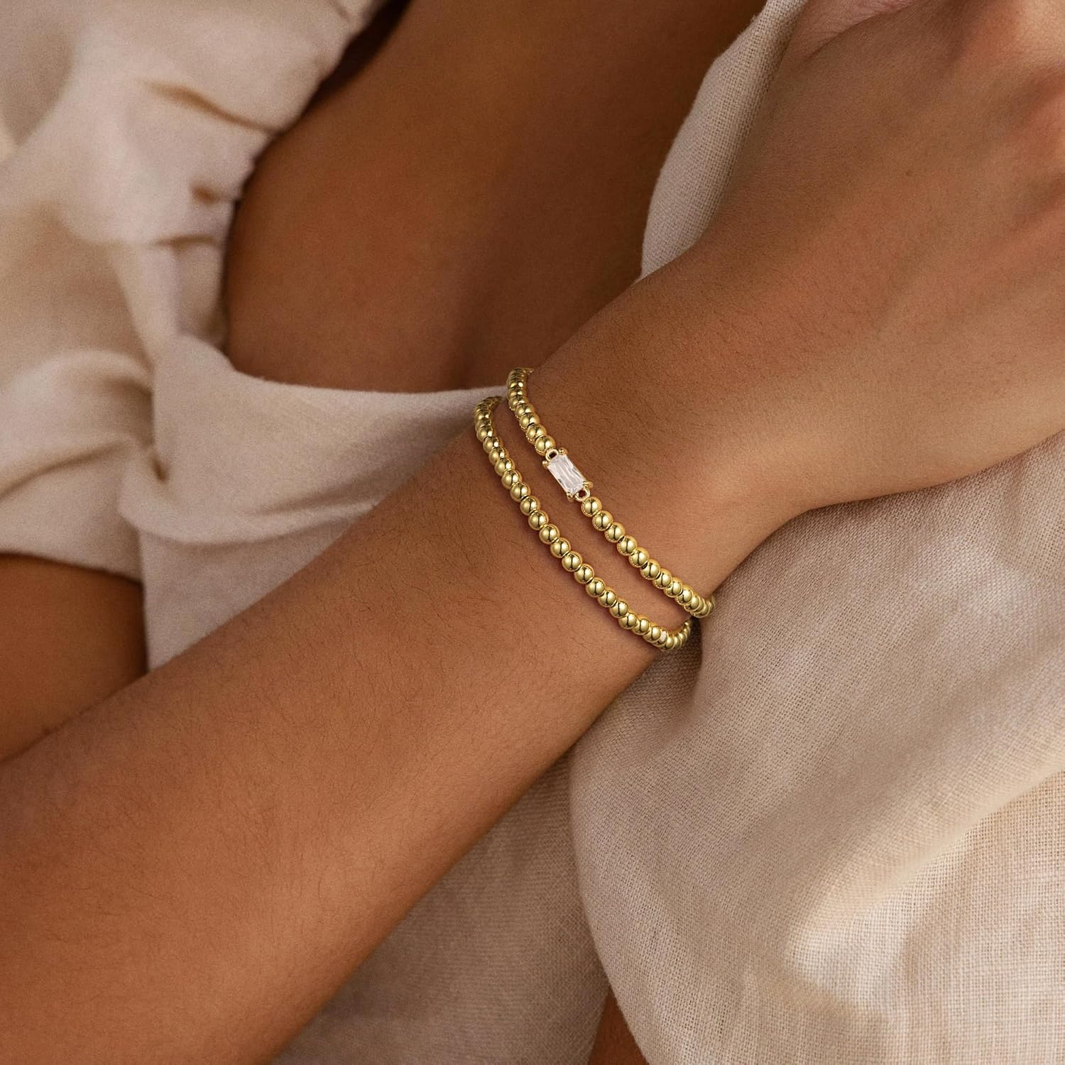 Ursteel Valentines Gifts for Her Kids Girls, Elastic Birthstone Bracelet for Women 14K-Gold-Plated Beaded Bracelet Non Tarnish Trendy Birthstone Jewelry Birthday Gifts for Women - Image 4