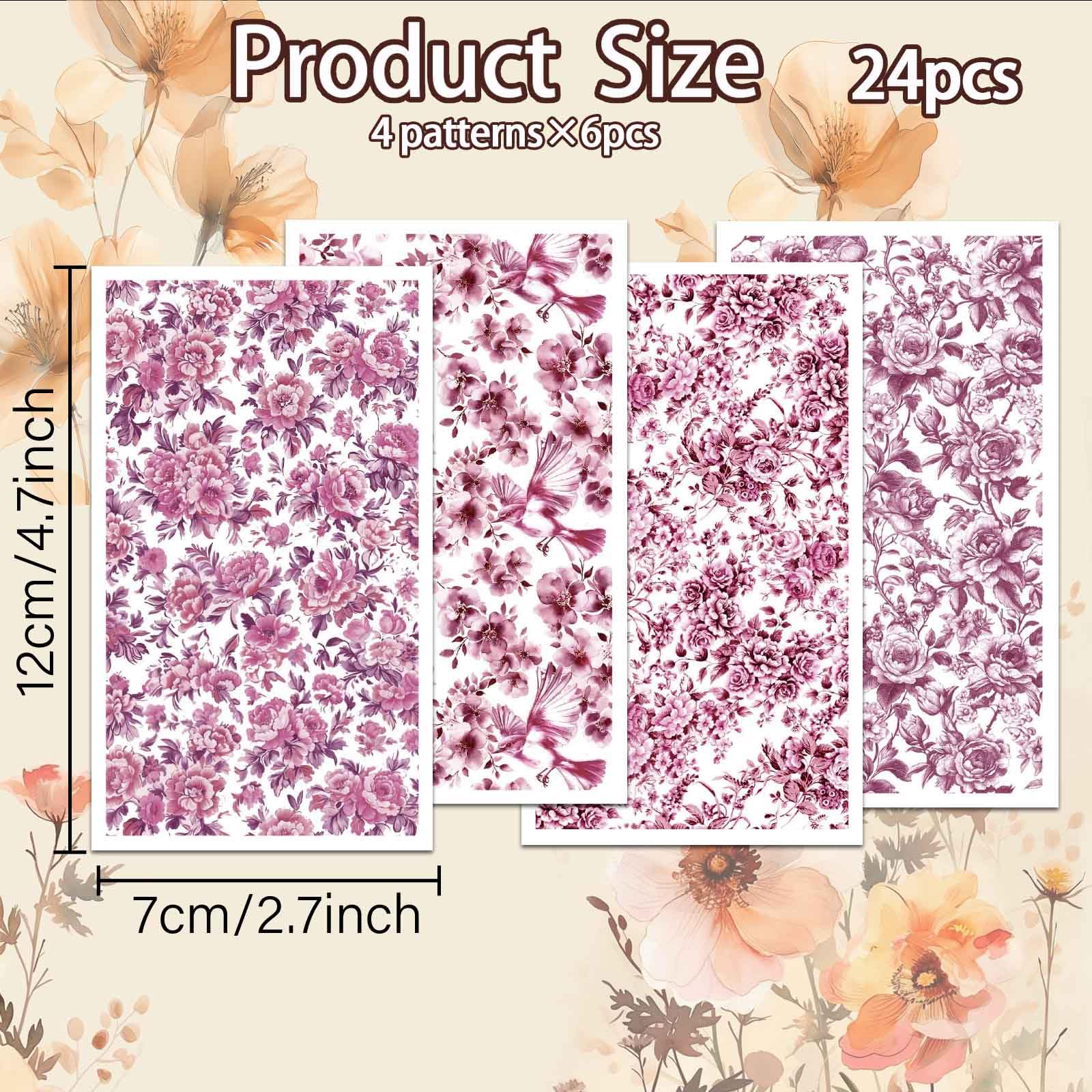 OLYCRAFT 24Pcs Pink Oriental Floral Clay Transfer Paper 4 Design Transfers Paper for Polymer Pink Peonies Polymer Clay Transfer Sheets Small Ceramic Decals for Earrings Jewelry Making - Image 2