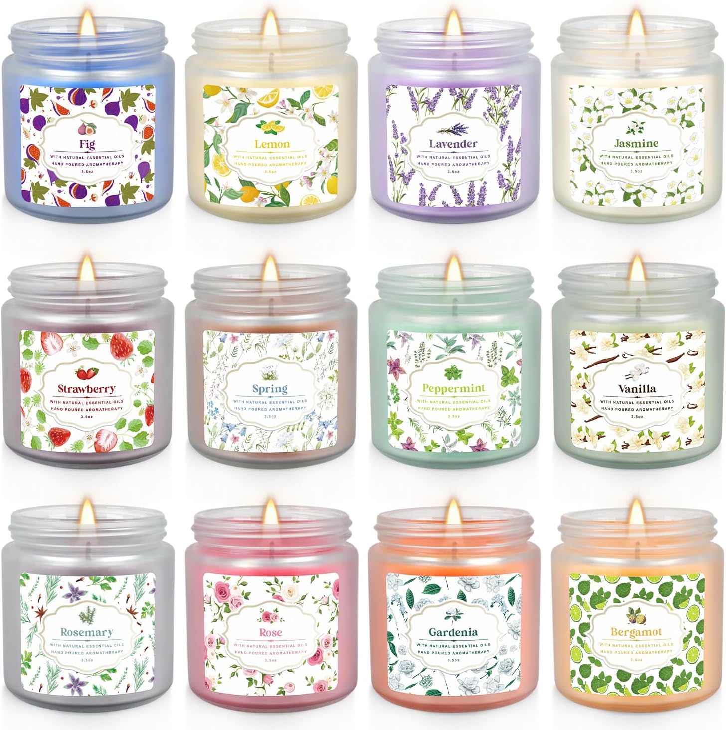 LIVEN Set mit 12 Duftkerzen mit zusätzlichen natürlichen ätherischen Ölen, 86 ml, geeignet für verschiedene Festivals, Partys, Yoga und Heimdüfte