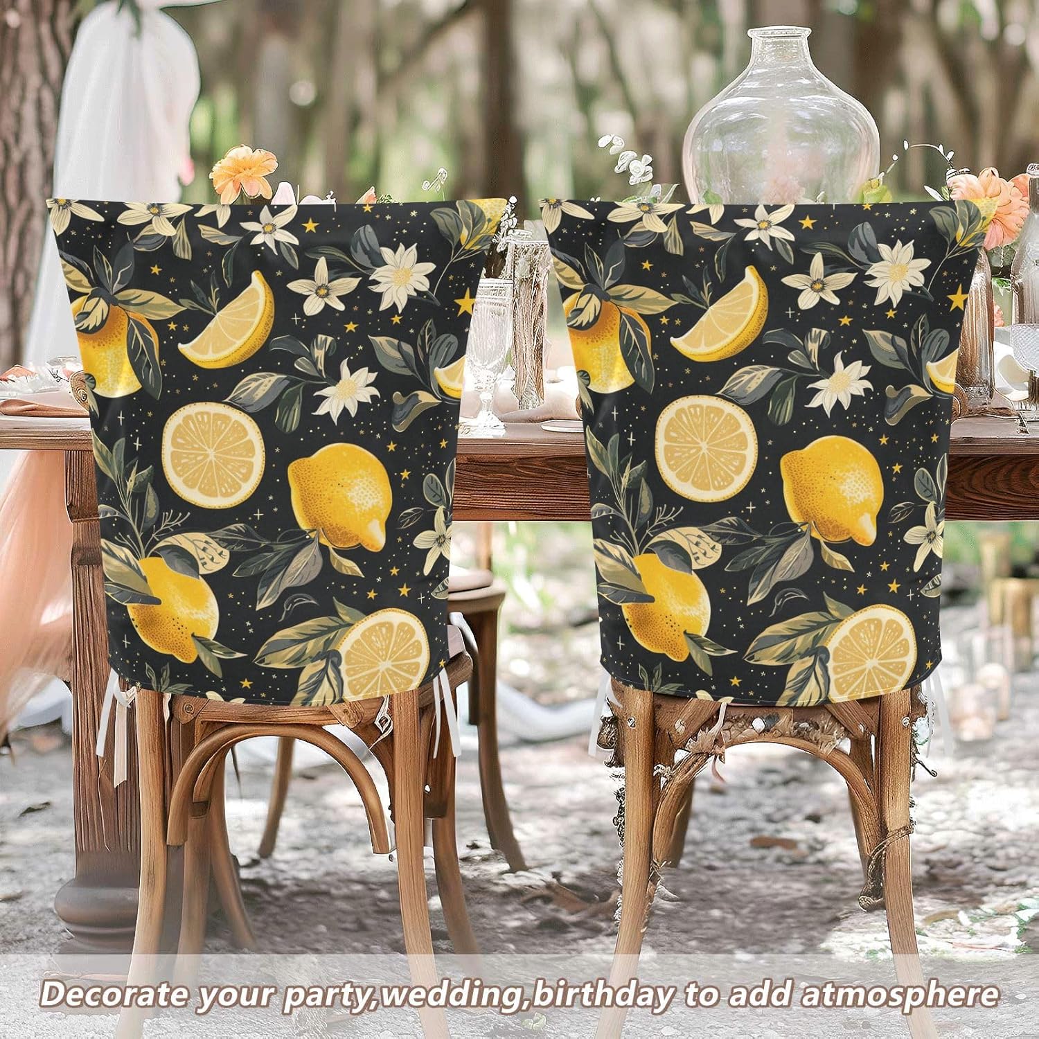 ALAZA Lemon Flowers Stars Chair Back Cover Set of 6, Washable Reusable Removable Chair Slipcovers Decorative Chair Cover for Home Kitchen Wedding Party