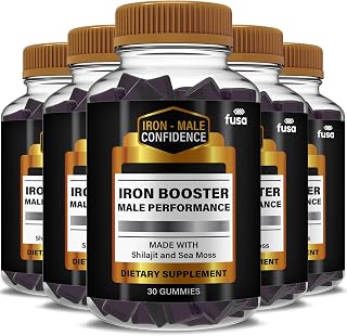 Fusa (5 Pack) Iron Booster Max Performance Gummies, IronBooster Maximum Strength Shilajit Sea Moss Fenugreek Gummies Overall Energy Vitality Support, Iron Boost Me Gomitas (5 Month Supply)