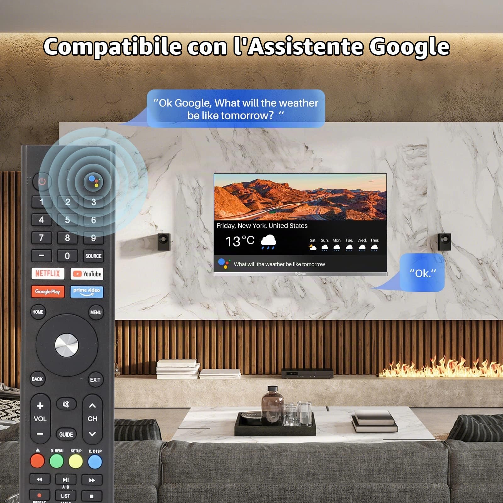 SYLVOX 22" Smart Google 12V TV per Camper, 1080P, Lettore DVD Integrato | Ampia Tensione 100-240V,Design Senza Bordi,Triple Tuner DVB-S2/T2, HDMI/USB,HEVC 10, Ideal per Roulotte, Caravans, Camion