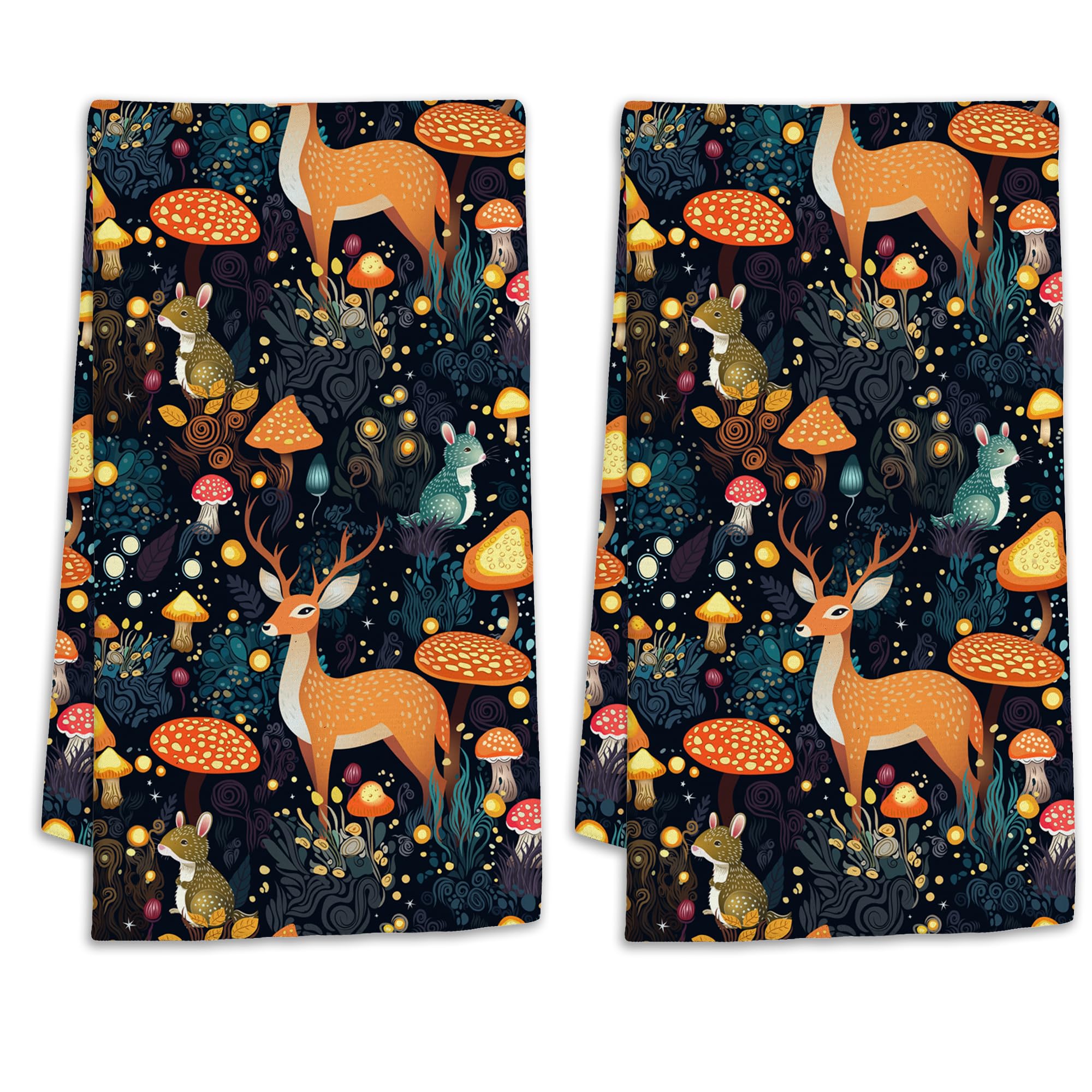 CIAIDU Magic Mushroom ForestBath Hand Towels for Bathroom Decorative,Deer Bunny Soft Absorbent Hand Towels for Kitchen Home Gym Beach 16"x24"