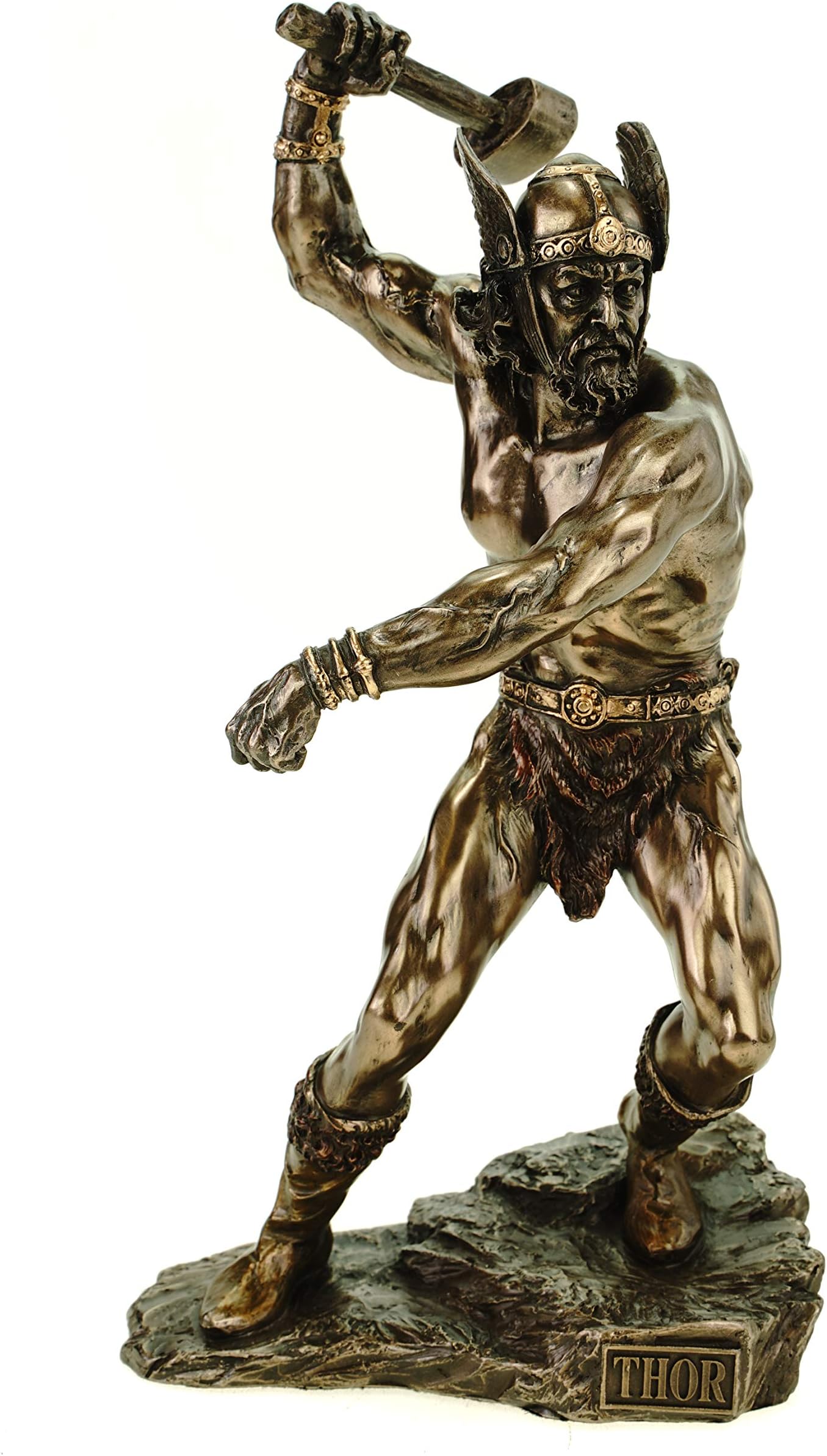 Thor Figure Nordic God of Thunder Bronze-Plated