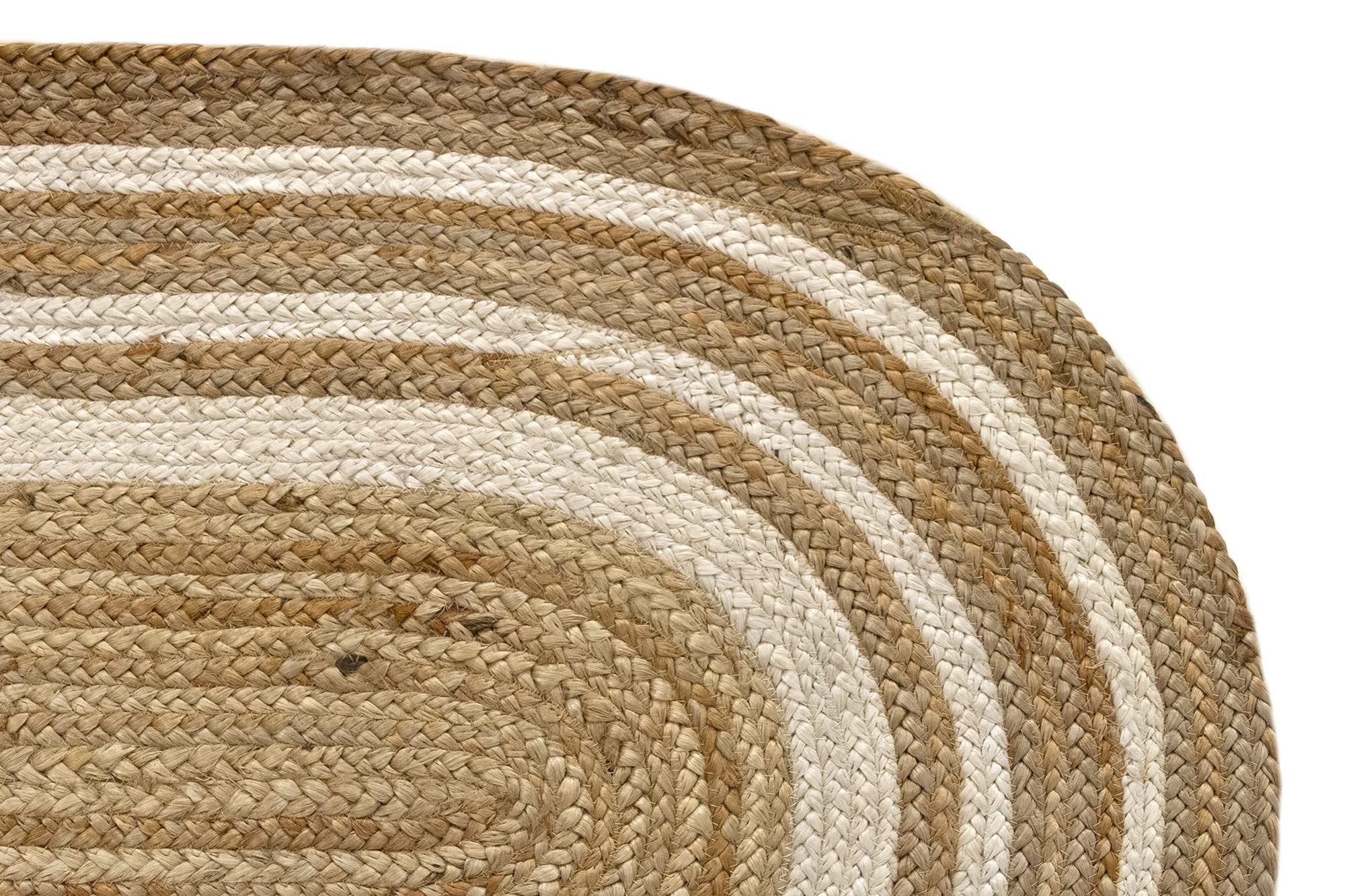 HAMID Alfombra Yute Alhambra Ovalada Natural, Alfombra 100% Fibra de Yute Color Greca Blanca (140x70cm)