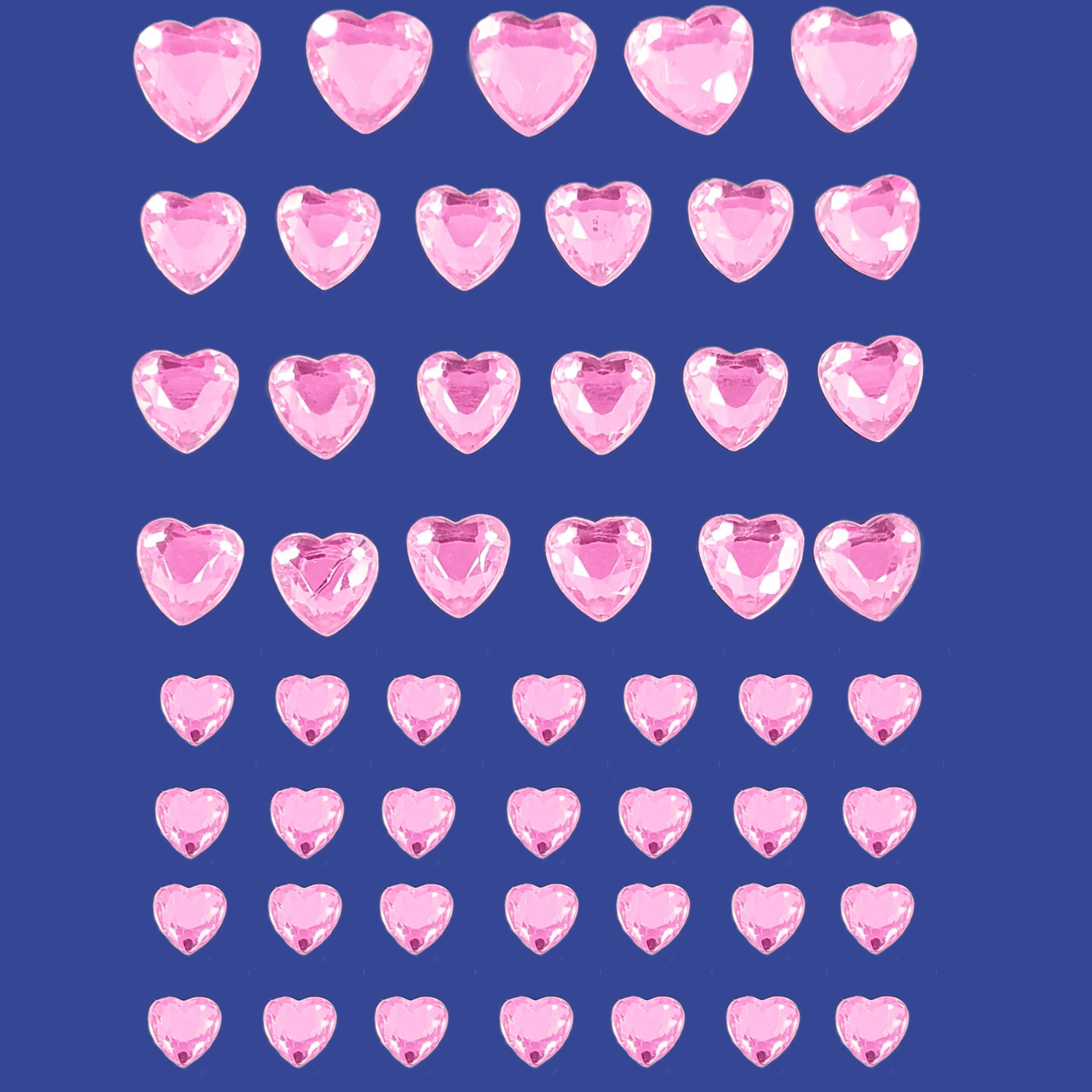 Pebble Eleven Pink 6-10Mm Diamante Heart Stickers - Self Adhesive Flat Back 3D Jewel Heart Stickers, 56Pcs (Pink)