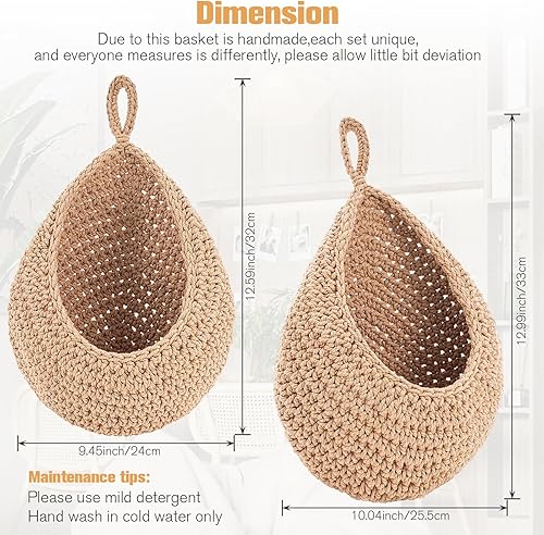 Miniatura 2 de KKUYT Cestas colgantes de yute para frutas y verduras para cocina, paquete de 2 cestas bohemias tejidas a mano para colgar en la pared, cestas de