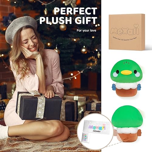 Miniatura 6 de Mewaii Peluche de hongo de 8 pulgadas bonita almohada de felpa de pato verde suave almohada blanda animales de peluche de pato juguetes de peluche