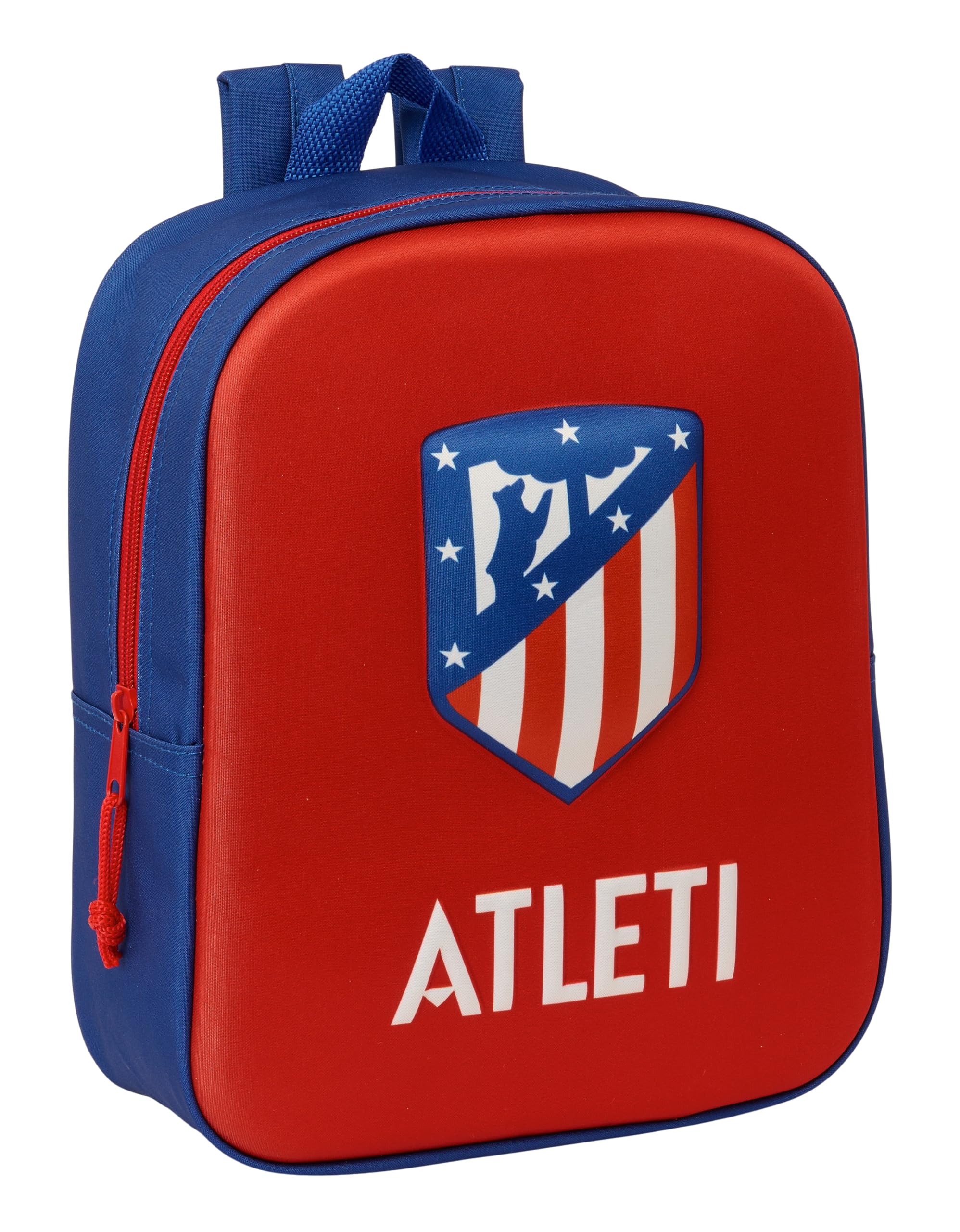 Safta ATLÉTICO DE MADRID 3D - Mochila de Guardería 3D, Adaptable a Carro, Fácil Limpieza, Ideal para Niños de Diferentes Edades, Cómoda y Versátil, Calidad y Resistencia, 22x10x27 cm, Color Rojo