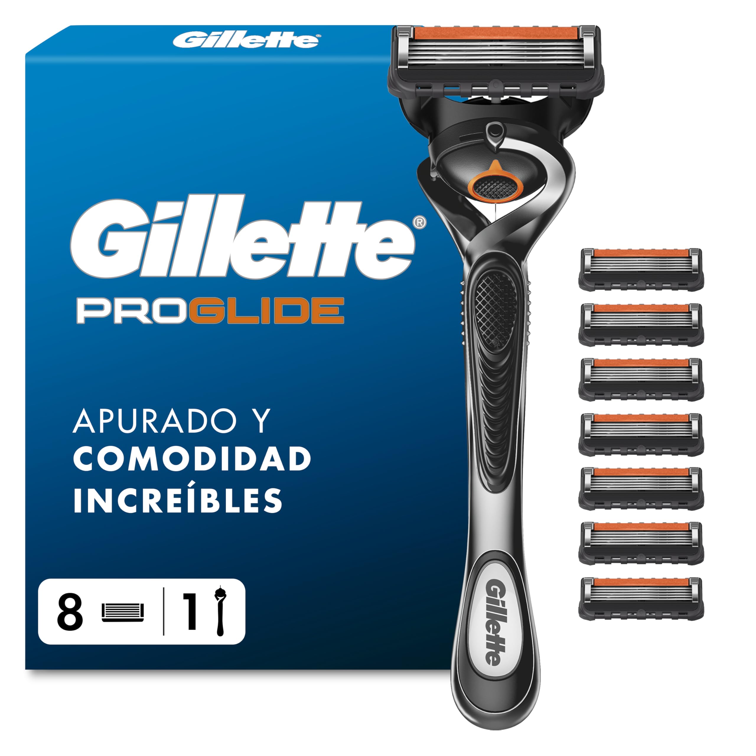 Gillette Proglide Maquinilla de Afeitar para Hombre con 8 Recambios | 1 Mango con Tecnología Flexball Y 8 Cuchillas de Afeitar con Doble Lubricación Y Recortadora de Precisión