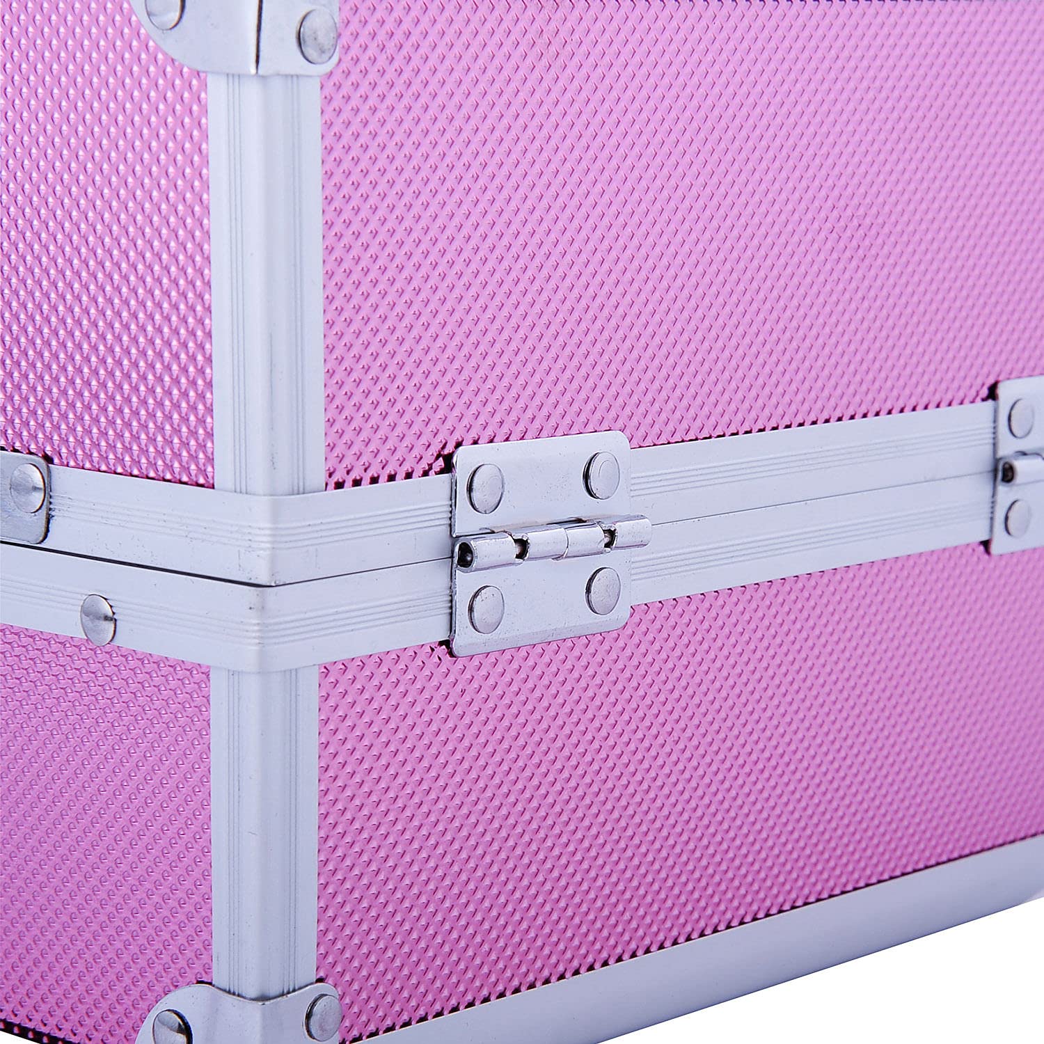 HOMCOM Maletín Maquillaje Profesional Portátil 20x15x15 cm Rosa | Estuche de Cosmético, Bandejas de 3 Niveles, Espejo, 2 Llaves, para Joyero, Manicura, Viaje