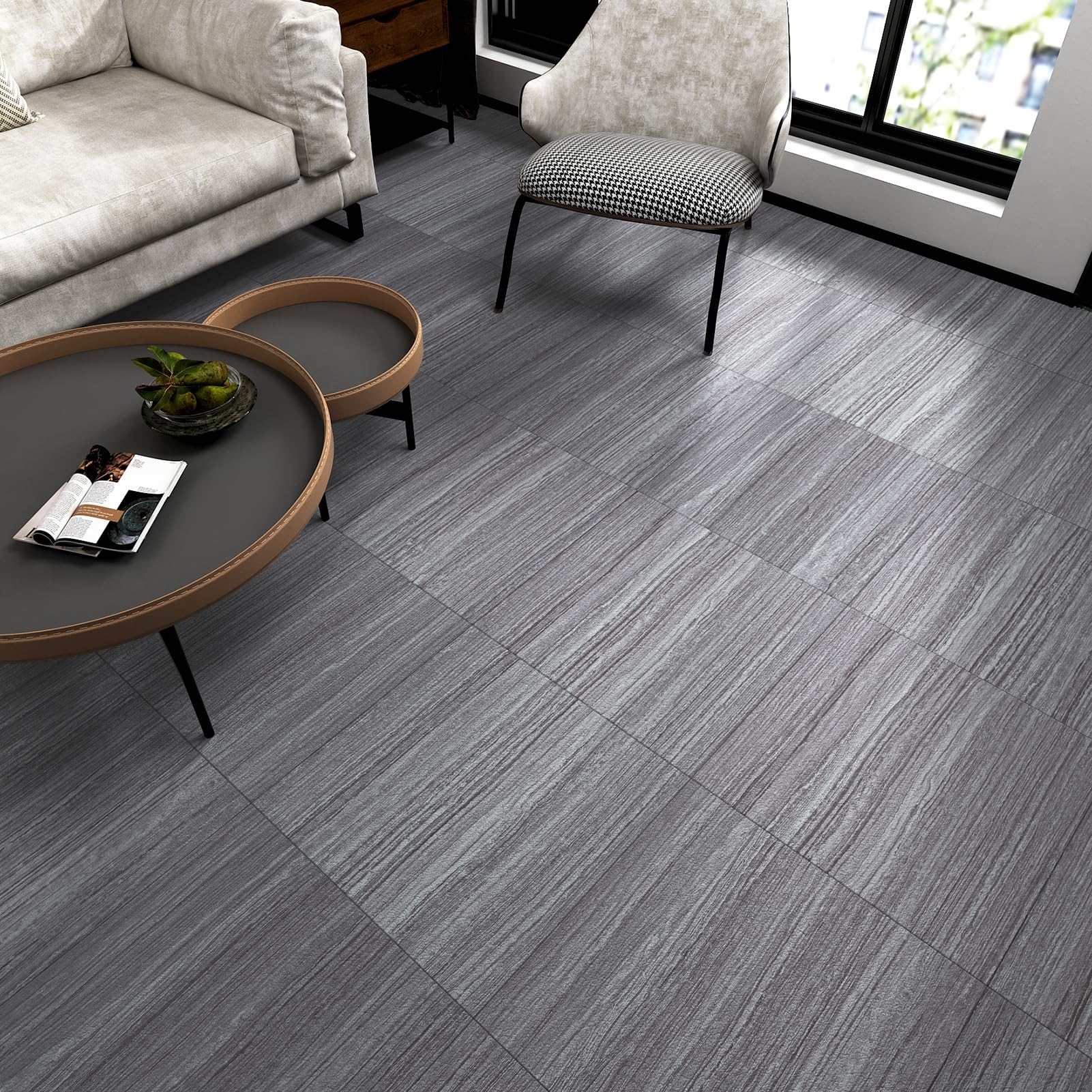 Piastrelle Autoadesive Effetto Legno Grigio - Vinile PVC, 24 Pezzi 90x15 Cm, Impermeabili