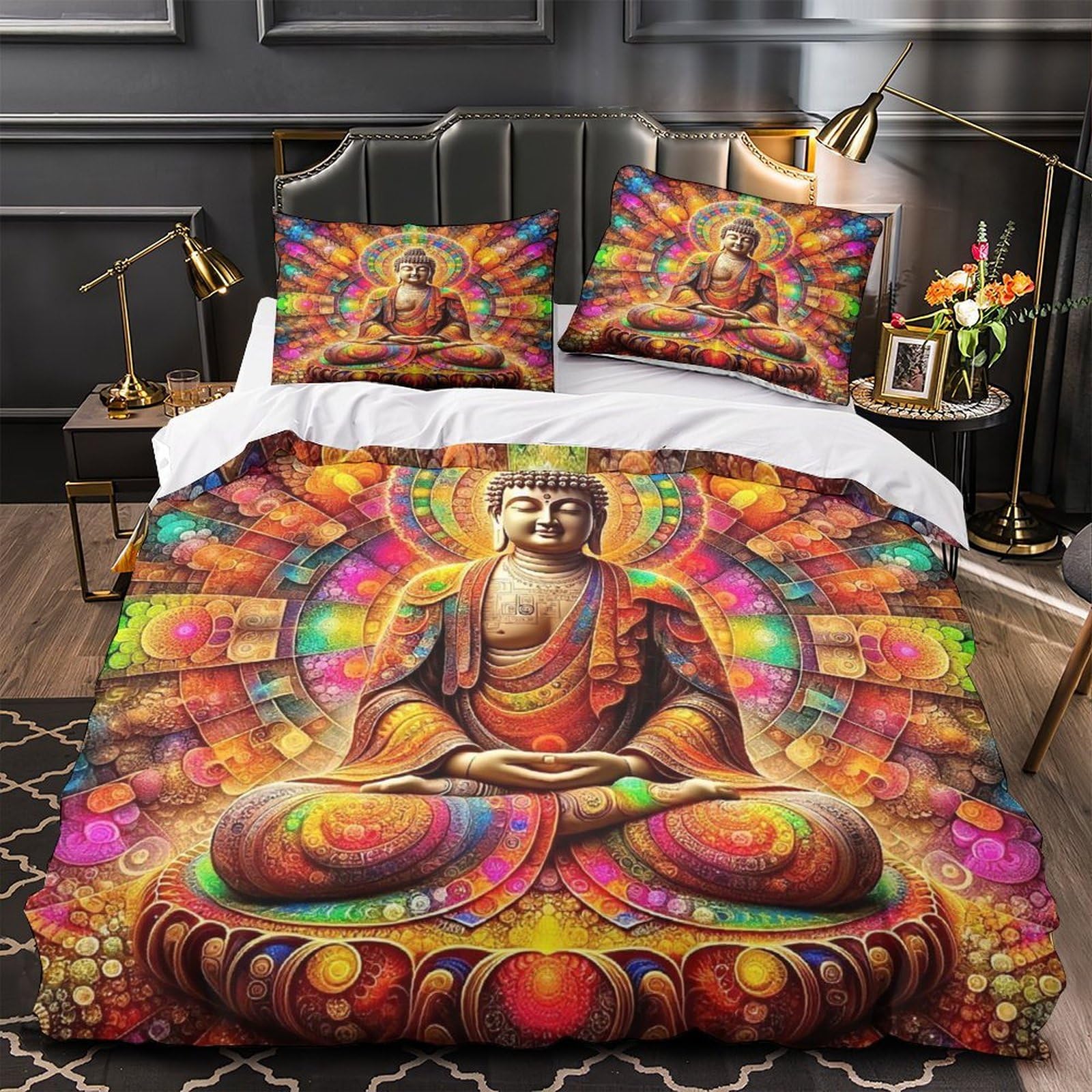 Housse de couette Bouddha 260x220 cm facile à laver pour un sommeil zen sans stress