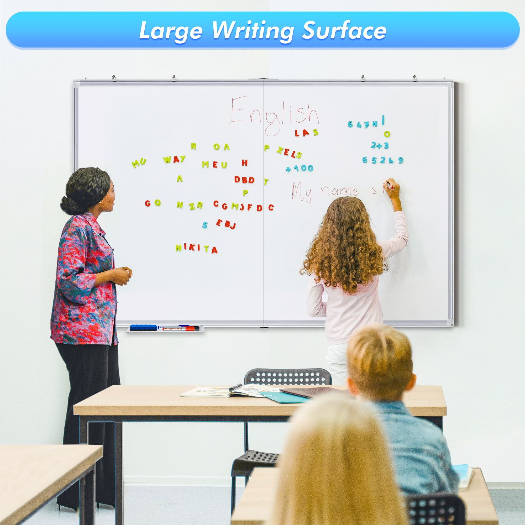 Maxtek Lavagna Magnetica da Parete 180 x 120 cm, Grande Lavagna Cancellabile, Cornice in Alluminio, Whiteboard con Porta-pennarelli, Bacheca con Accessori Facile da Montare per Ufficio, Scuola, Casa