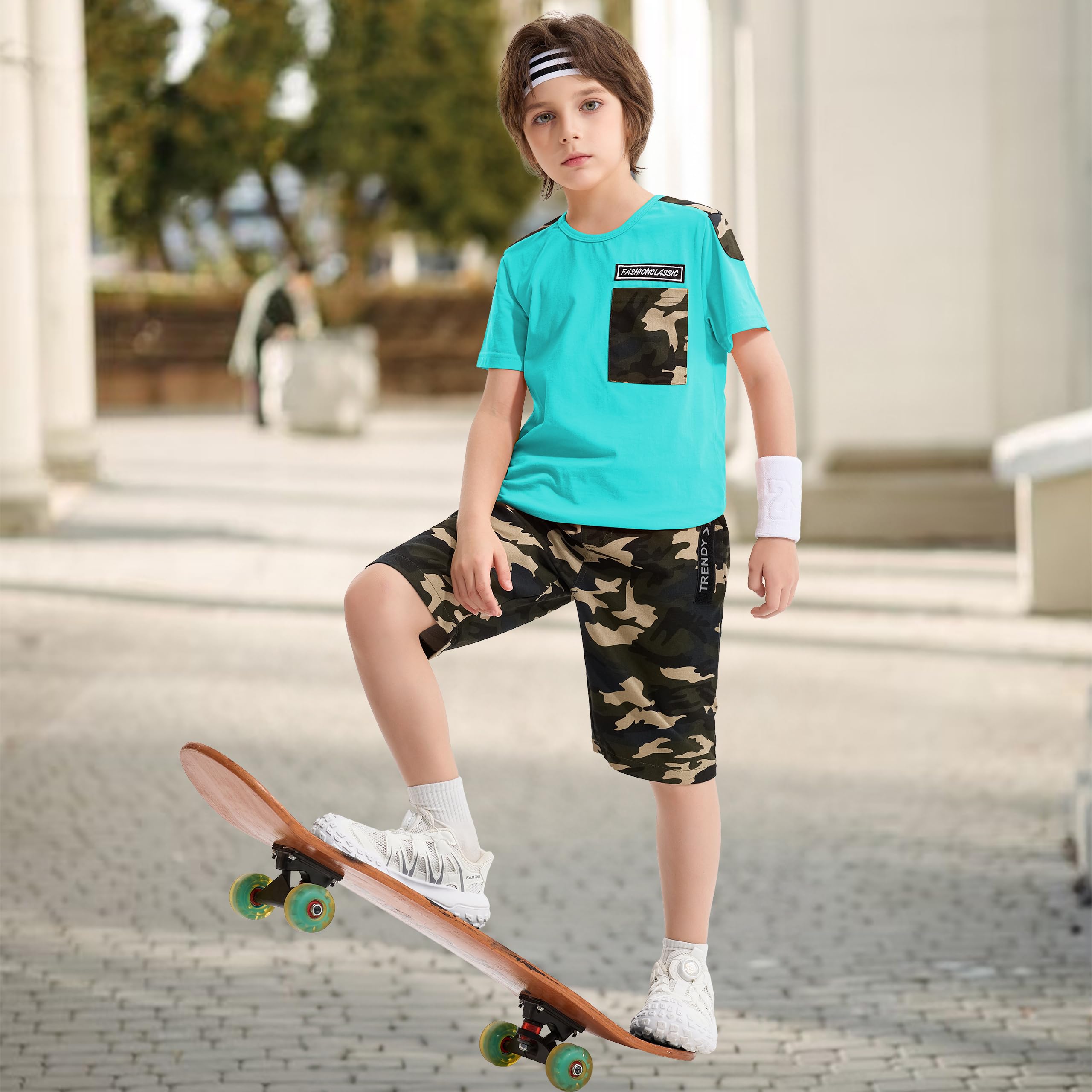 Ensemble de survêtement Camouflage pour Enfants 2 pièces T-Shirt à Manches Longues + Pantalon Camo