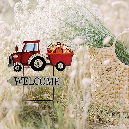 Miniatura 5 de T&Garice Juego de 4 estacas de metal rústico intercambiables para patio con letreros de temporada para el 4 de julio, cosecha de otoño, Navidad,