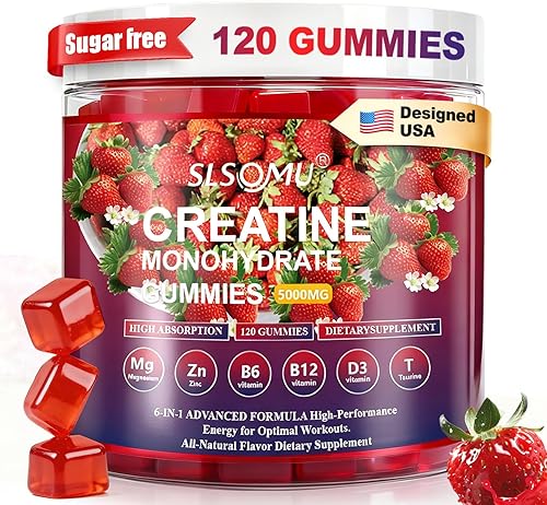 Gomitas de monohidrato de creatina, 5000 mg para mujeres y hombres, suplemento preentrenamiento con magnesio, zinc y taurina, sabor a fresa, aumenta