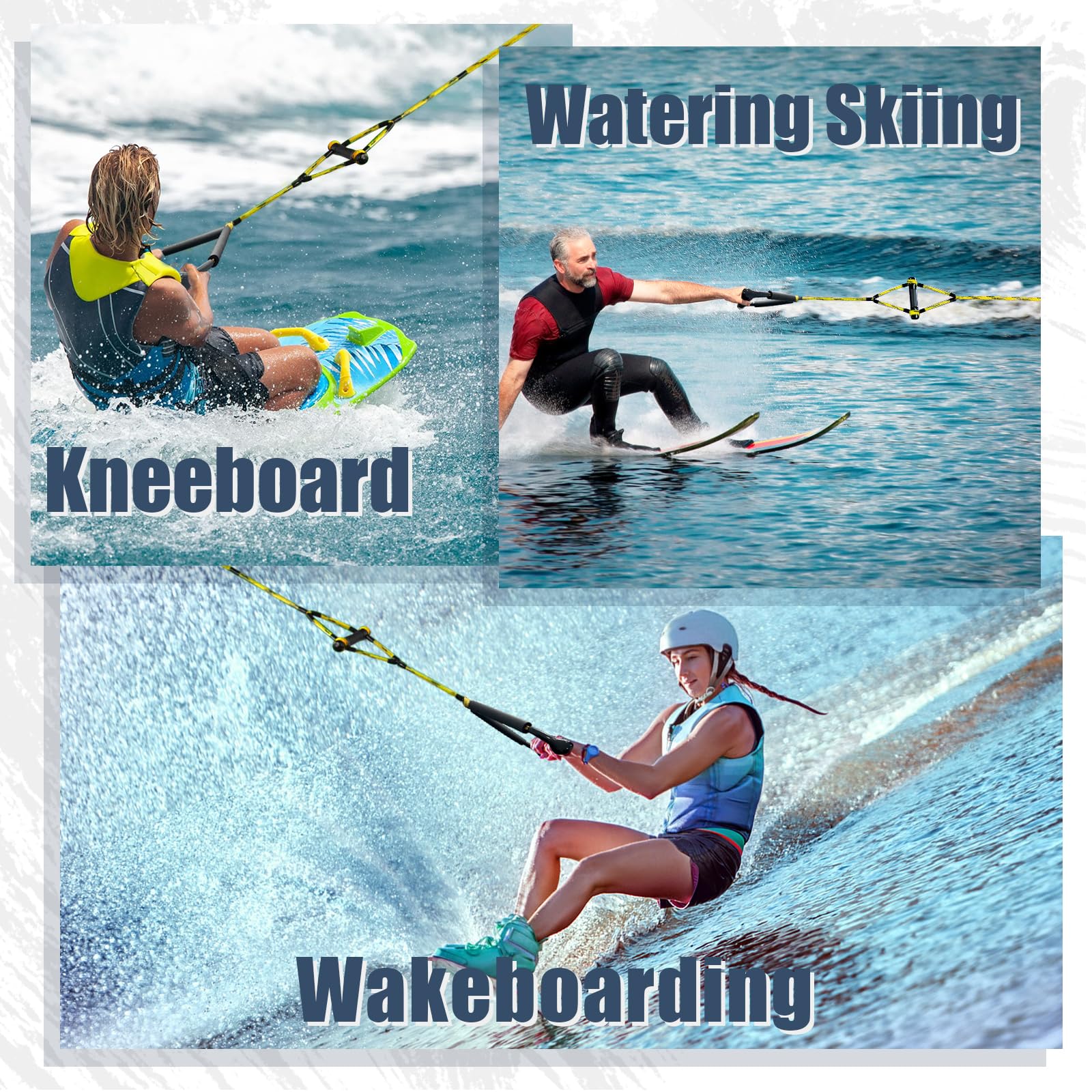 Cuerda de wakeboard de 75 pies con asa para wakeboard, esquí acuático y wakesurf