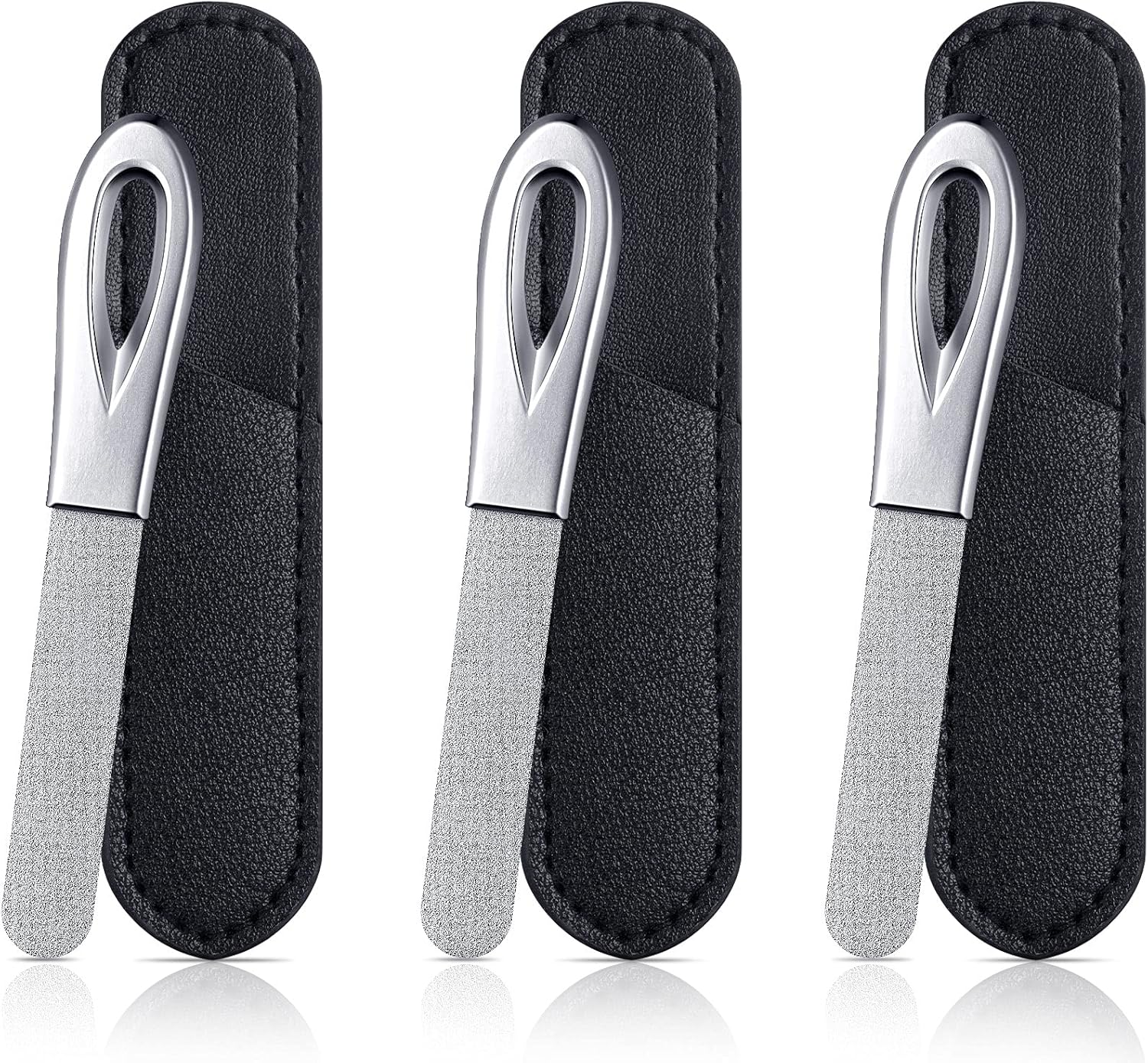 3 Pieces Stainless Steel Nail Files with Leather Case