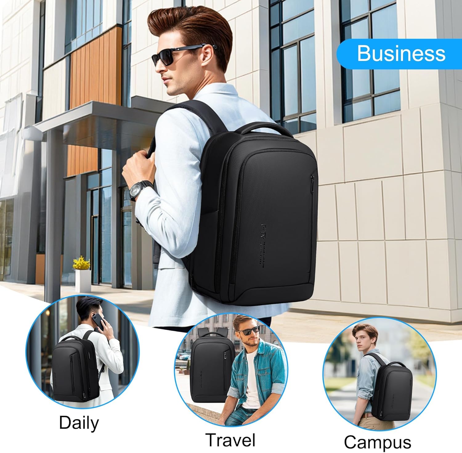 Business Travel Backpack for Men, Expandable Water Resistant 17 Inch Laptop Backpack with USB Port, Black Computer Backpack for College/Work - Image 8